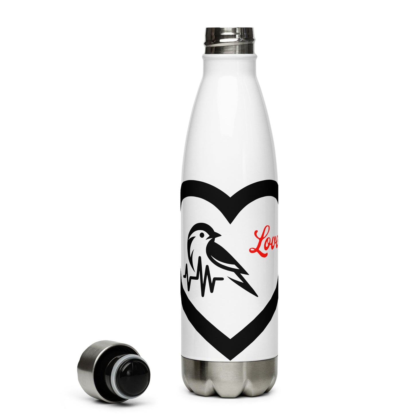 Black Bird Heartbeat Stainless Steel Water Bottle - Stainless Steel Water Bottle - Discovery Co.