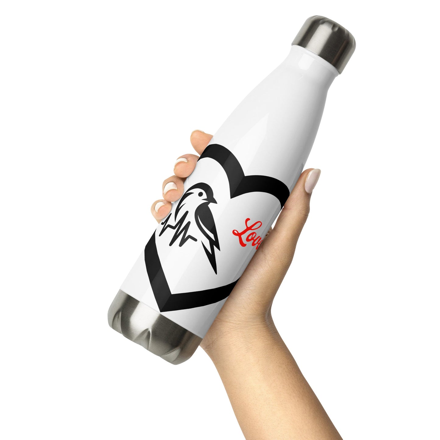 Black Bird Heartbeat Stainless Steel Water Bottle - Stainless Steel Water Bottle - Discovery Co.