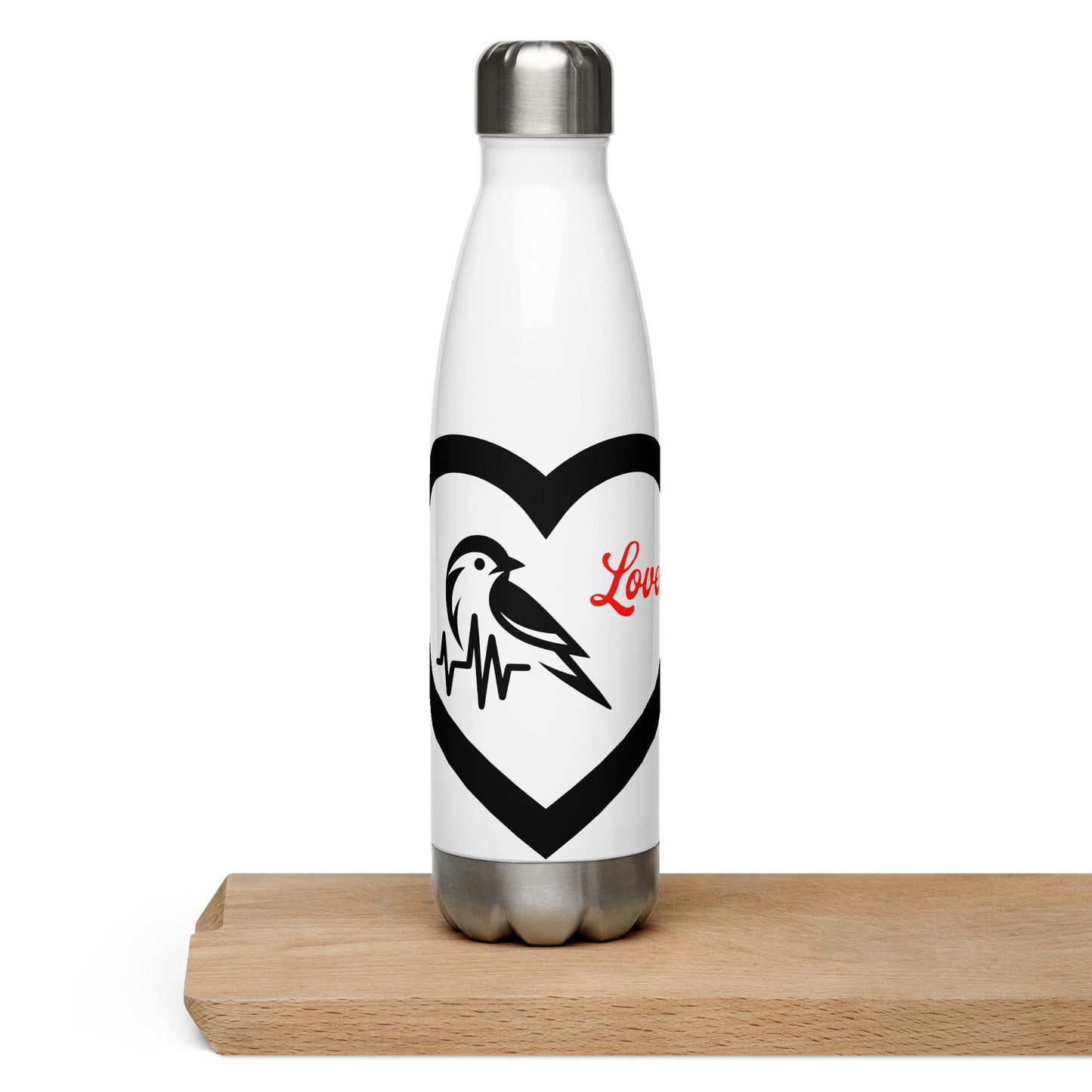 Black Bird Heartbeat Stainless Steel Water Bottle - Stainless Steel Water Bottle - Discovery Co.