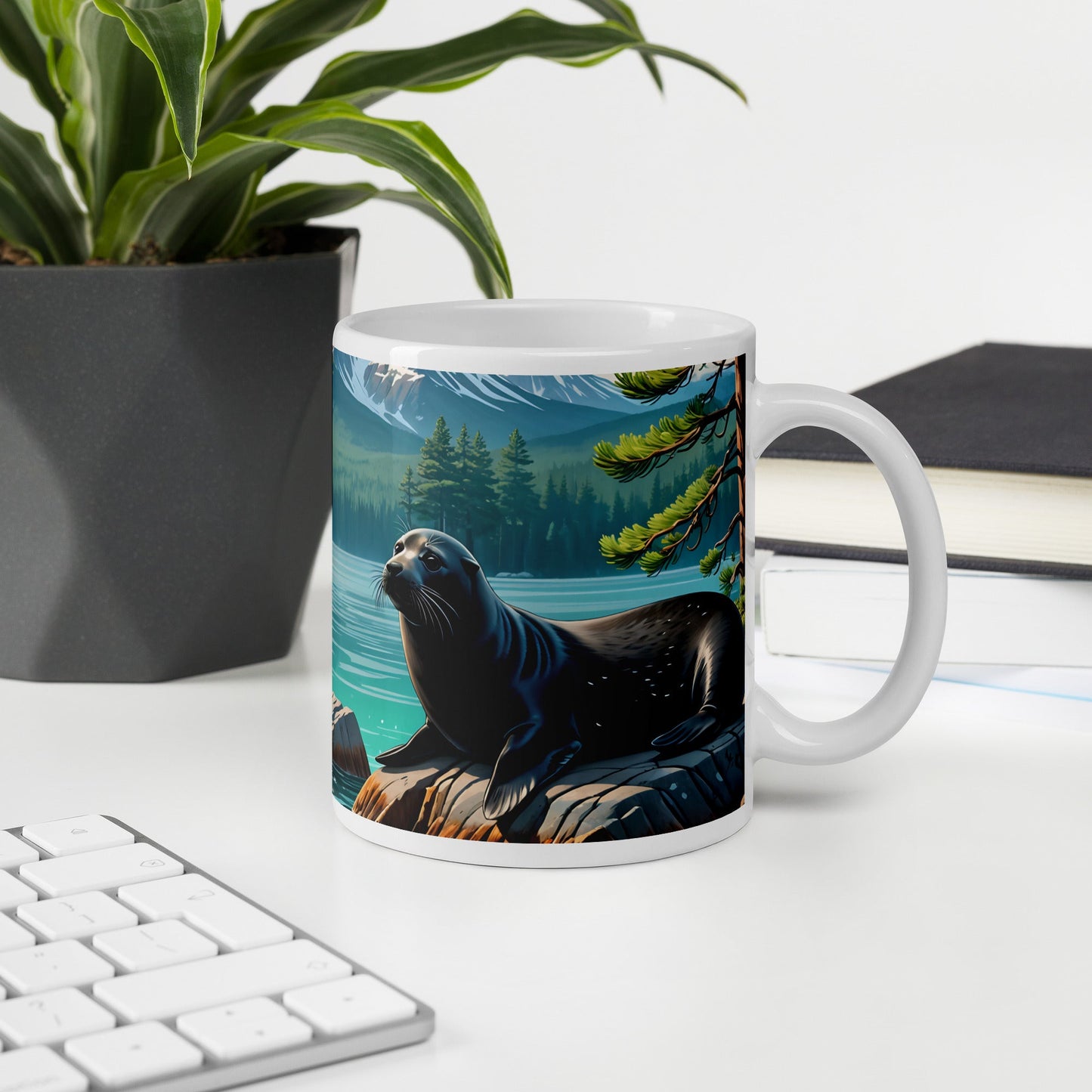 Black Seal On Rock White Glossy Mug - Mugs - Discovery Co.