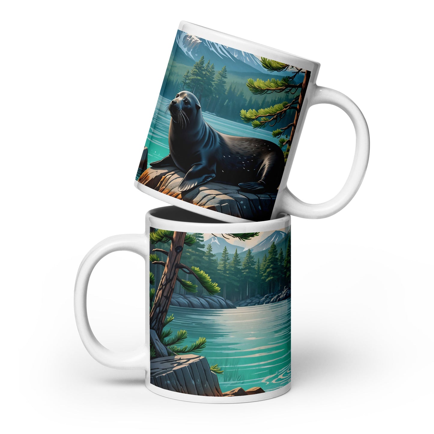 Black Seal On Rock White Glossy Mug - Mugs - Discovery Co.