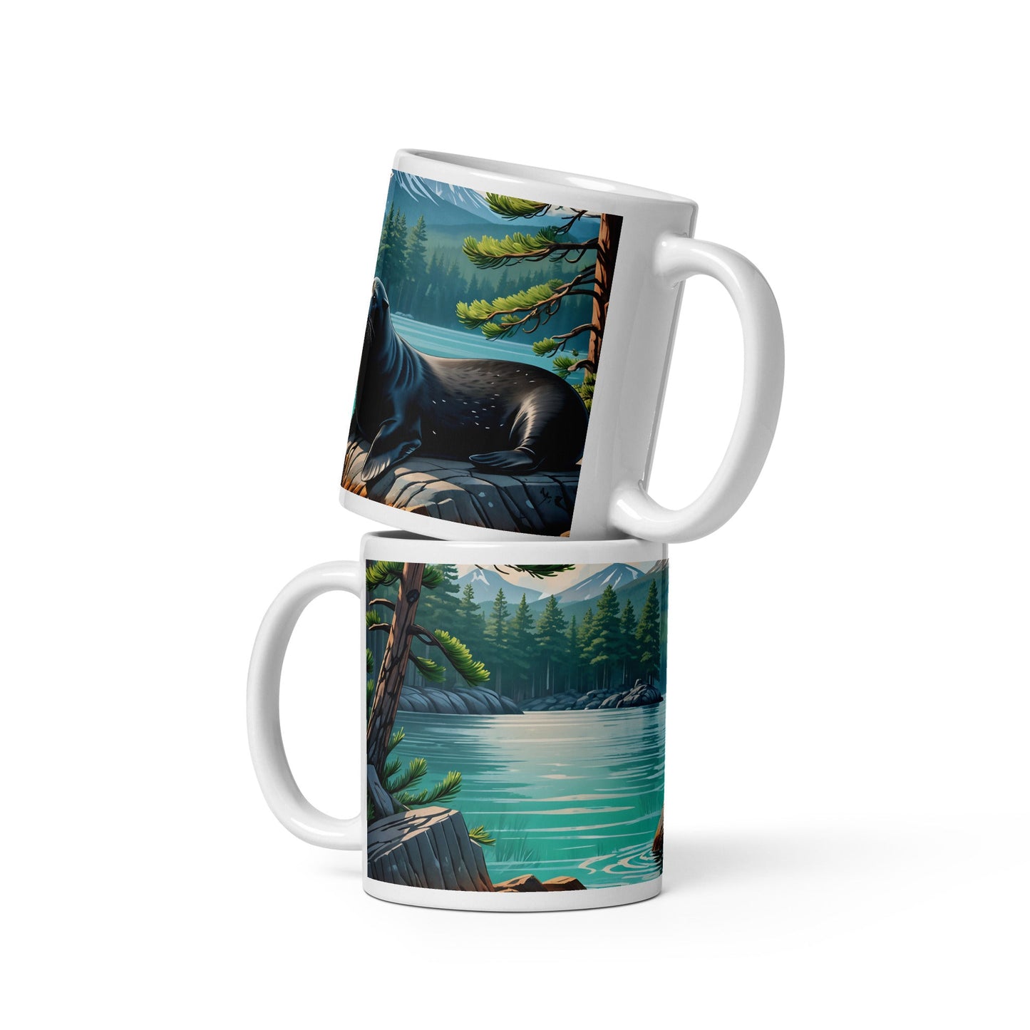 Black Seal On Rock White Glossy Mug - Mugs - Discovery Co.