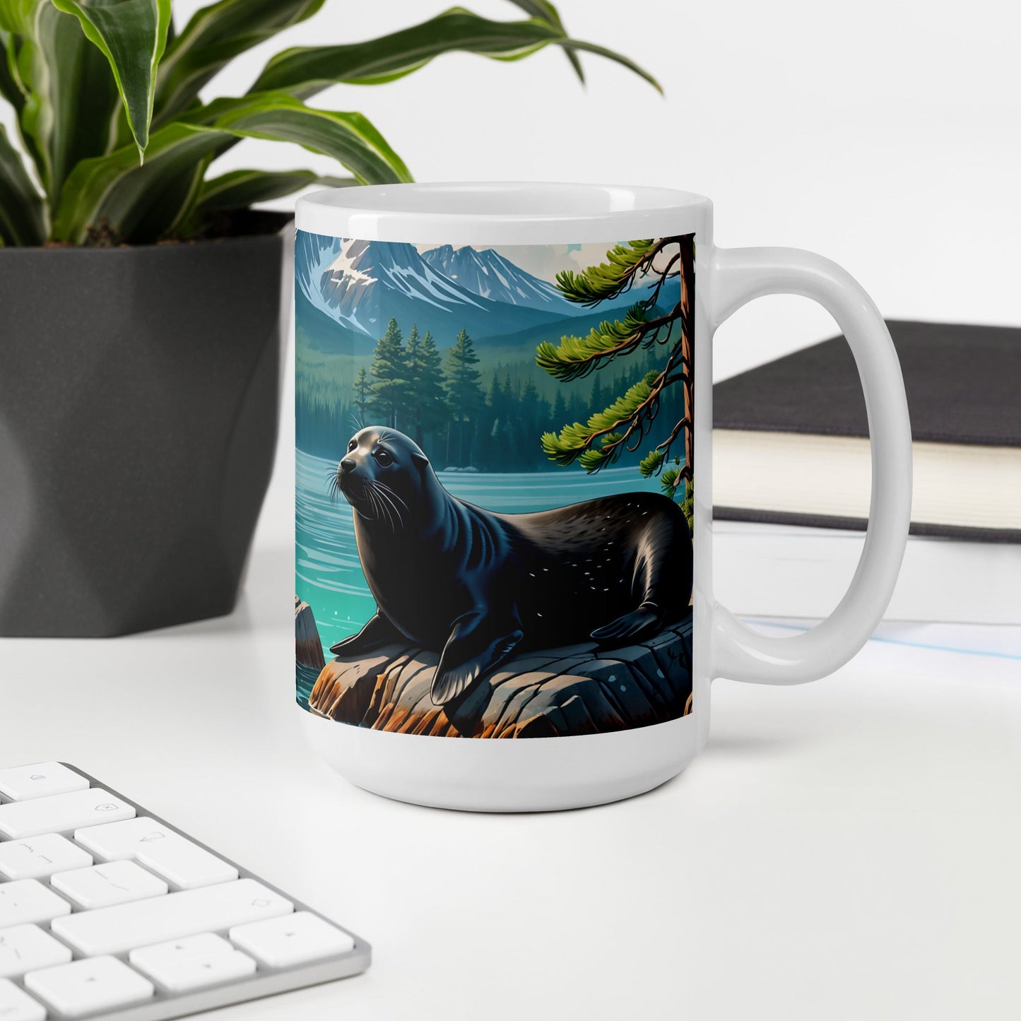 Black Seal On Rock White Glossy Mug - Mugs - Discovery Co.
