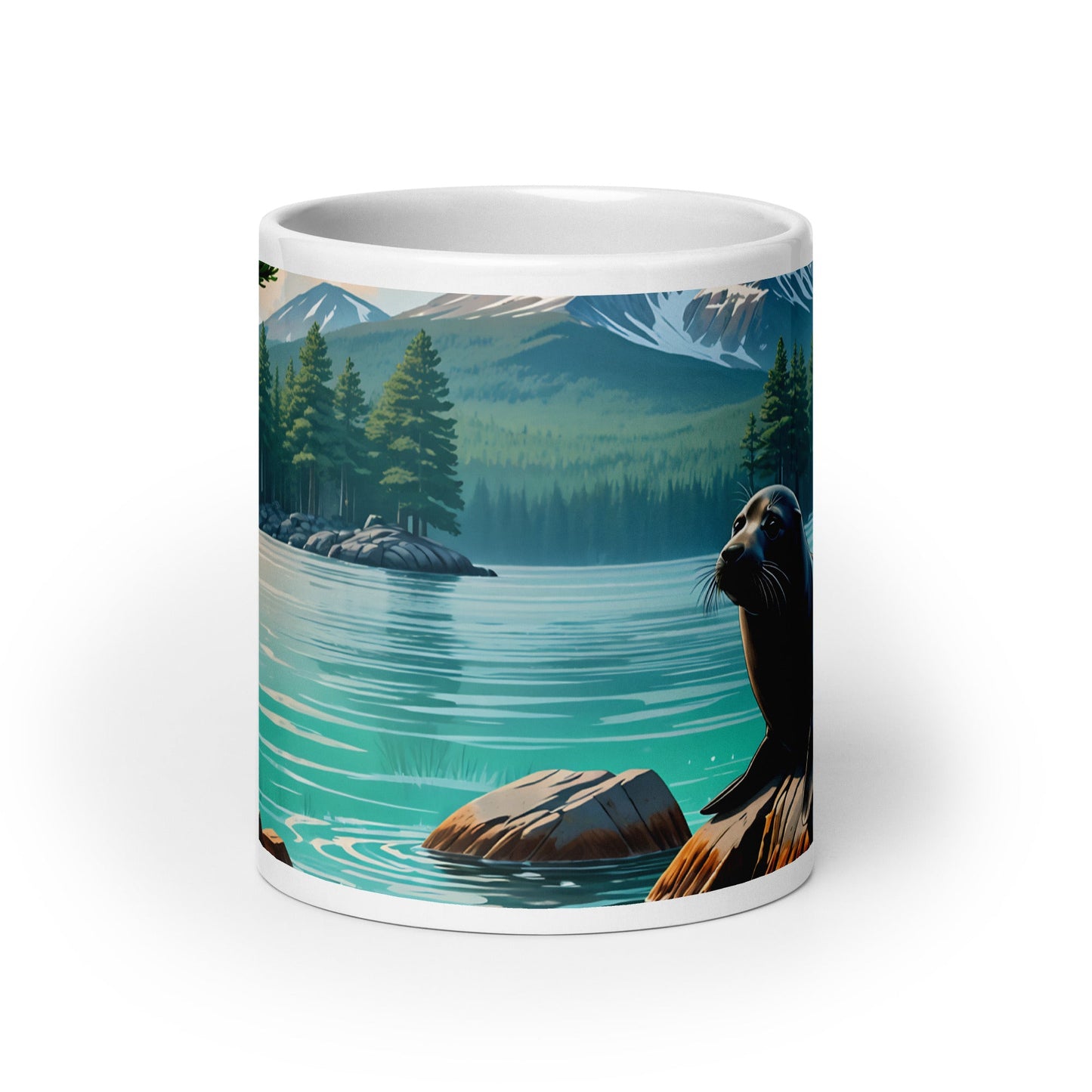 Black Seal On Rock White Glossy Mug - Mugs - Discovery Co.