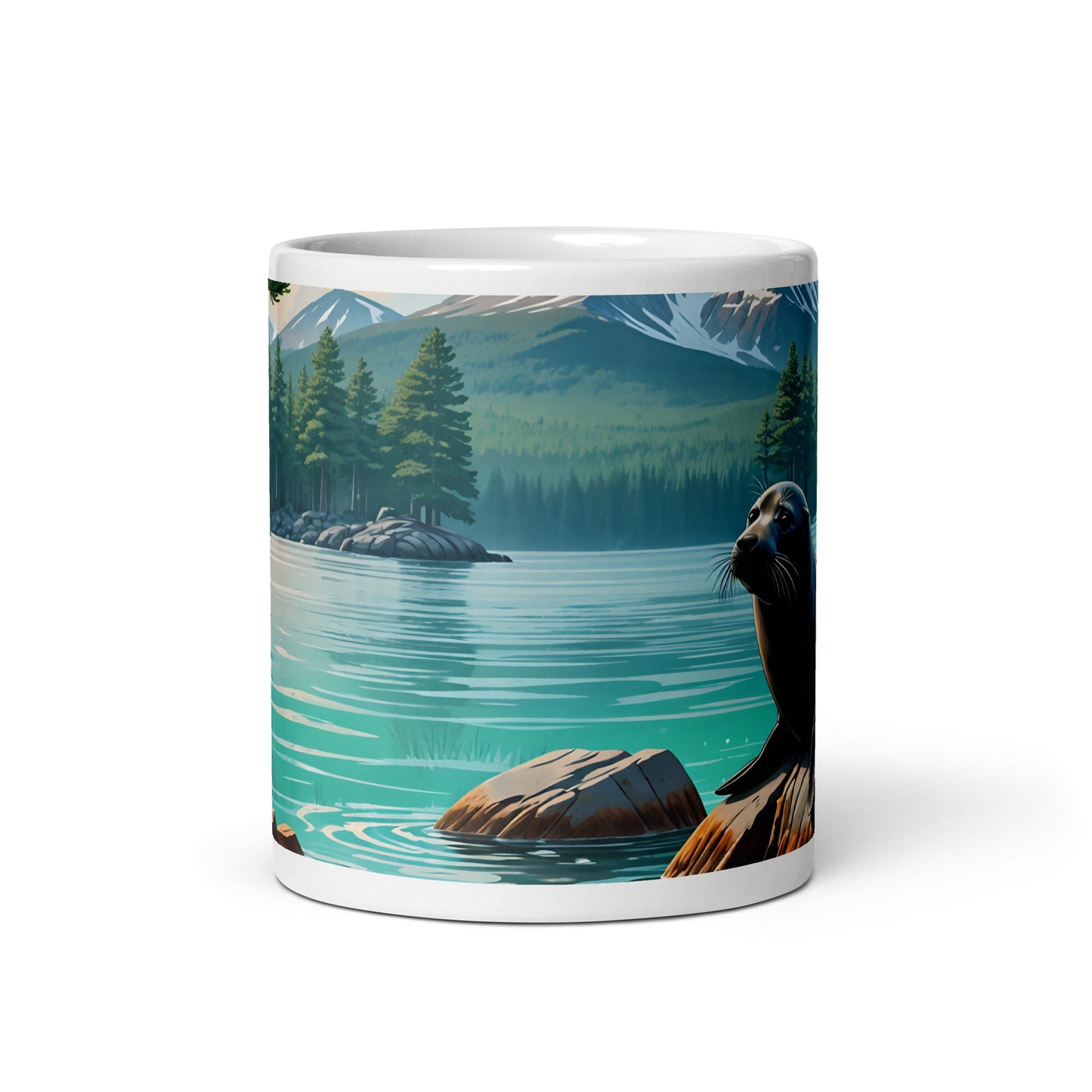 Black Seal On Rock White Glossy Mug - Mugs - Discovery Co.