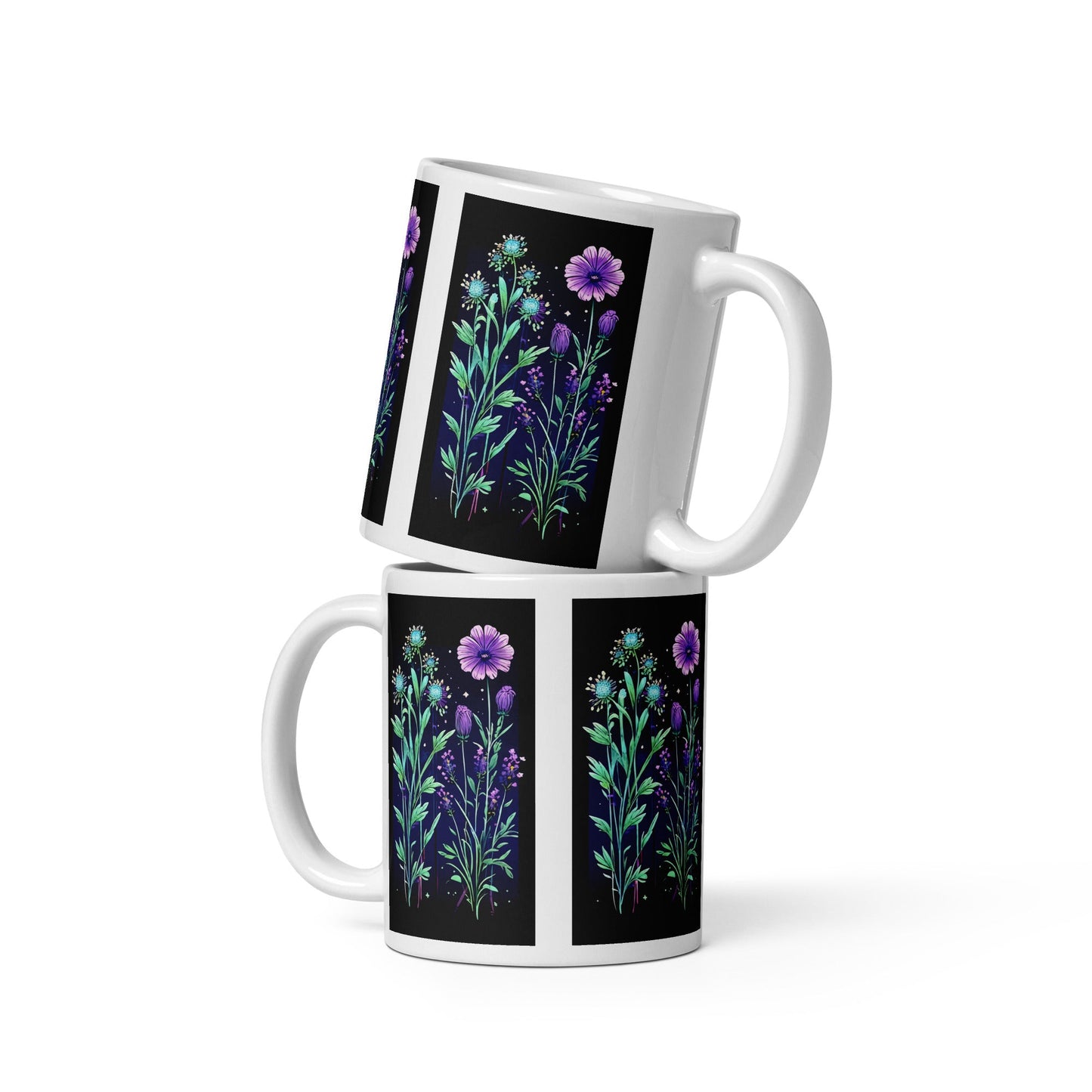Black Tile Wildflowers White Glossy Mug (11 oz, 15 oz, 20 oz) - Mugs - Discovery Co.