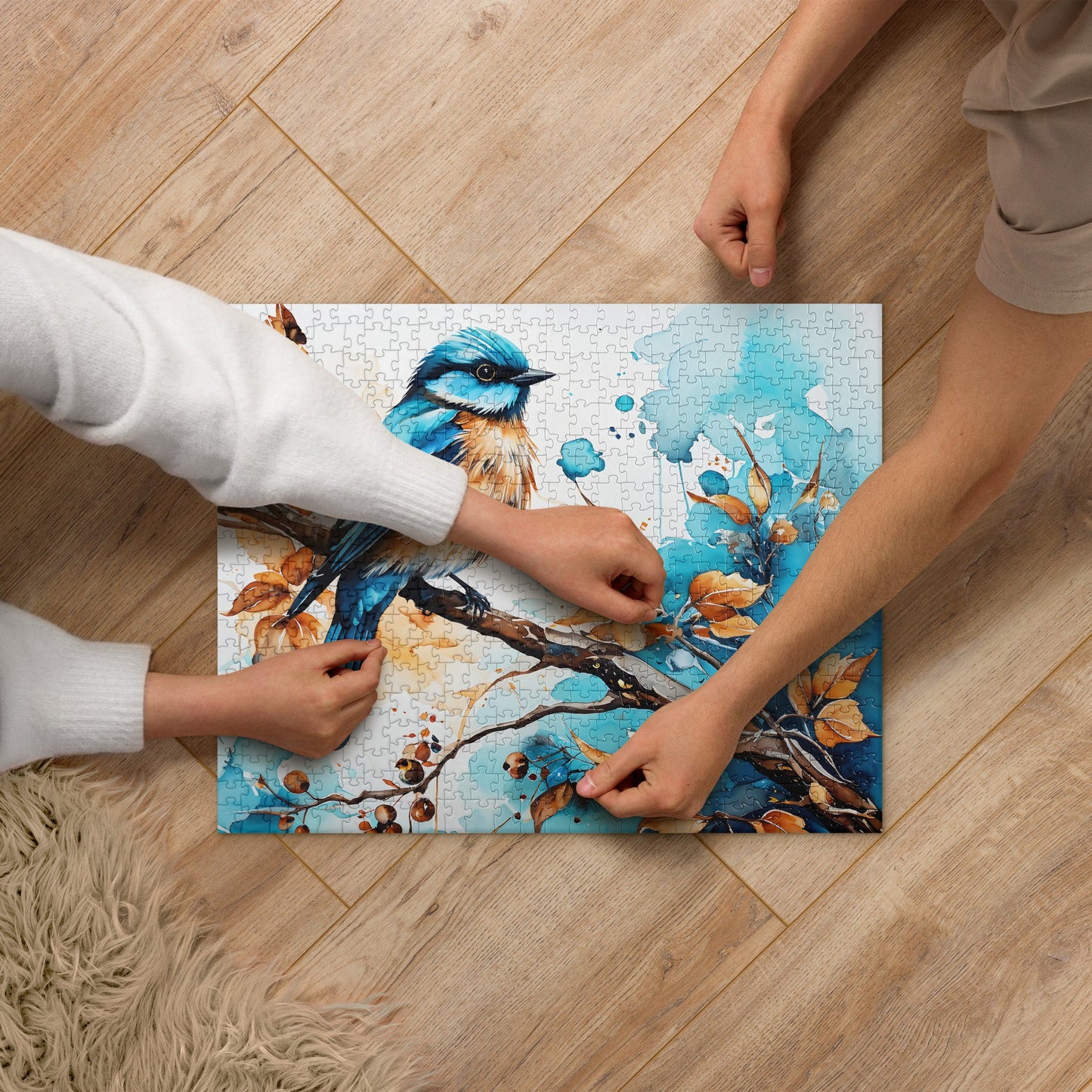 Blue and Tan Bird Perched Jigsaw Puzzle - Puzzle - Discovery Co.