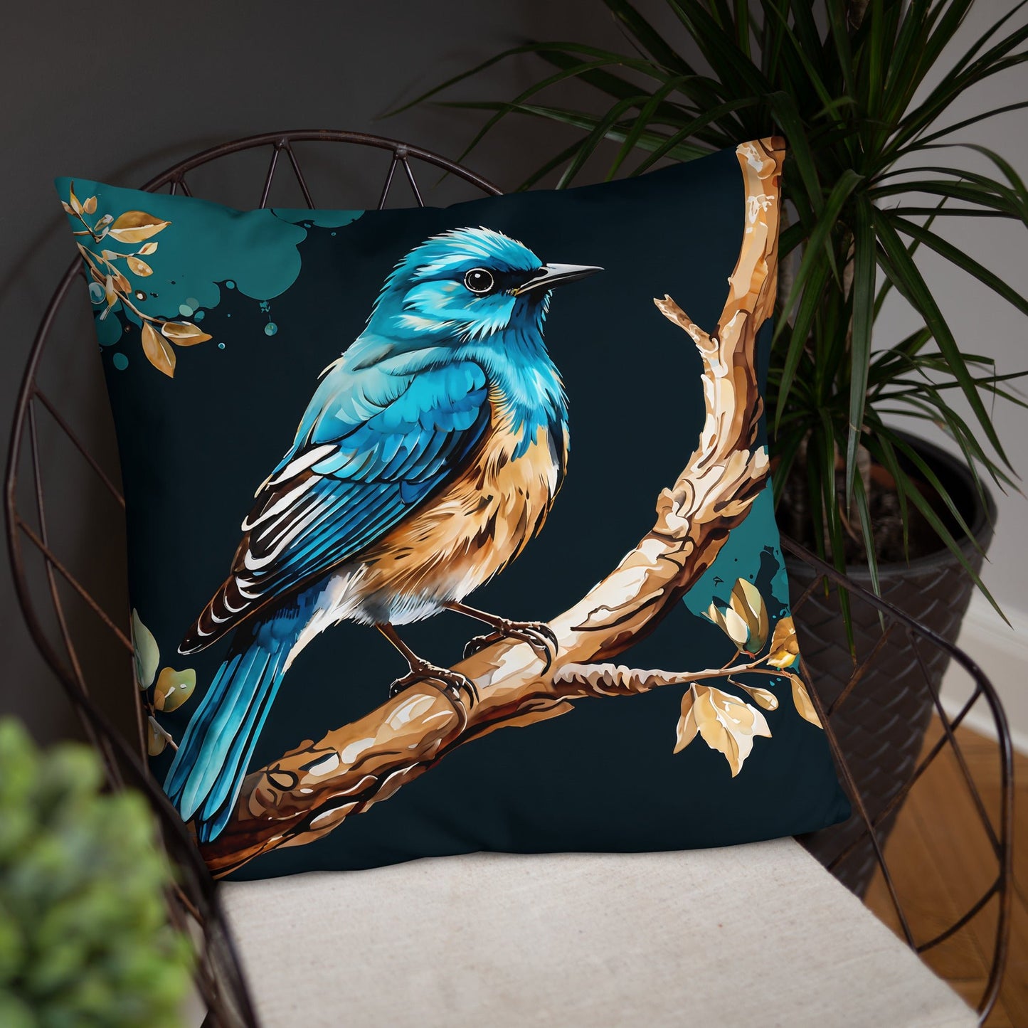Blue and Tan Bird Watercolor Art Basic Pillow - Pillows - Discovery Co.