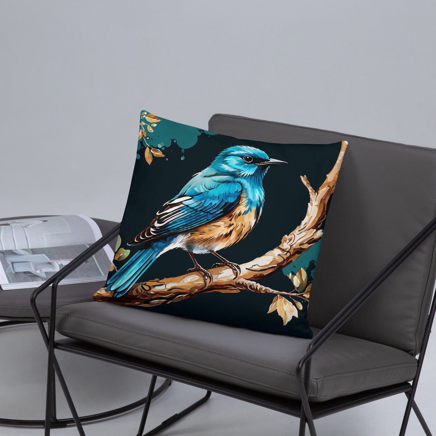 Blue and Tan Bird Watercolor Art Basic Pillow - Pillows - Discovery Co.