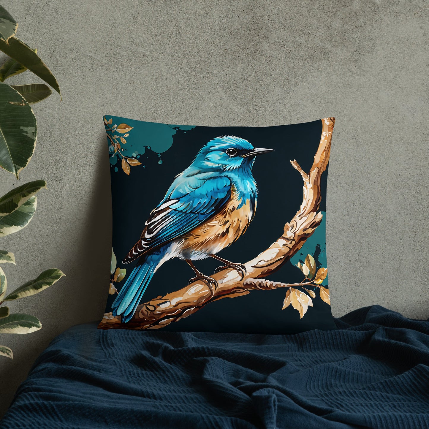 Blue and Tan Bird Watercolor Art Basic Pillow - Pillows - Discovery Co.