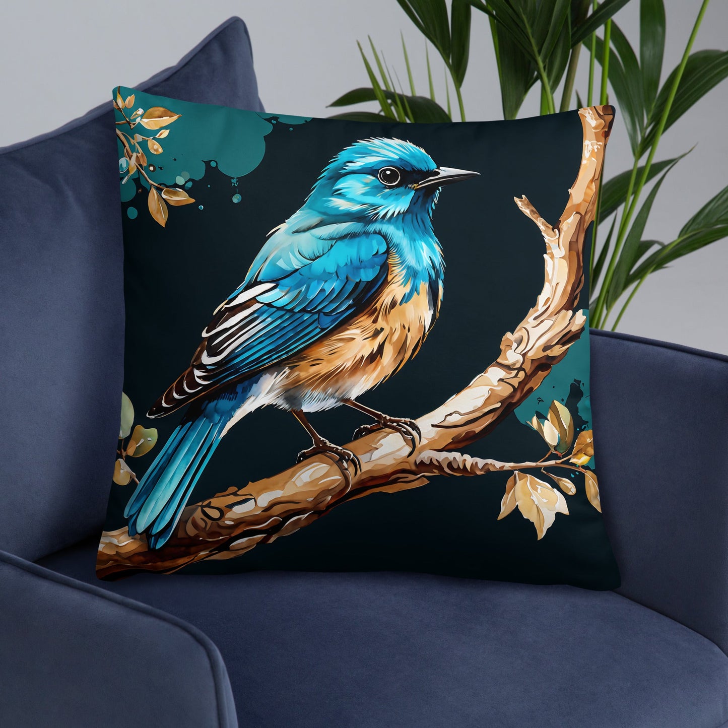 Blue and Tan Bird Watercolor Art Basic Pillow - Pillows - Discovery Co.
