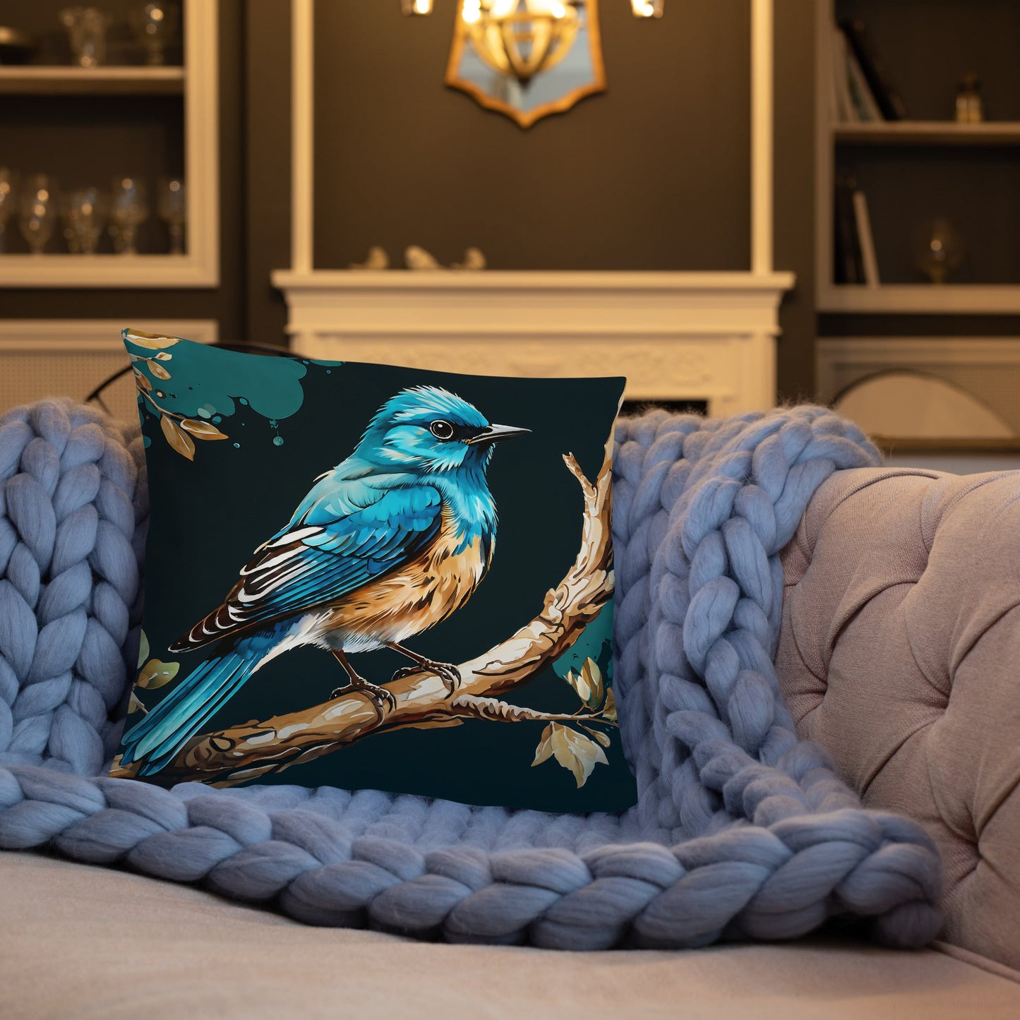 Blue and Tan Bird Watercolor Art Basic Pillow - Pillows - Discovery Co.