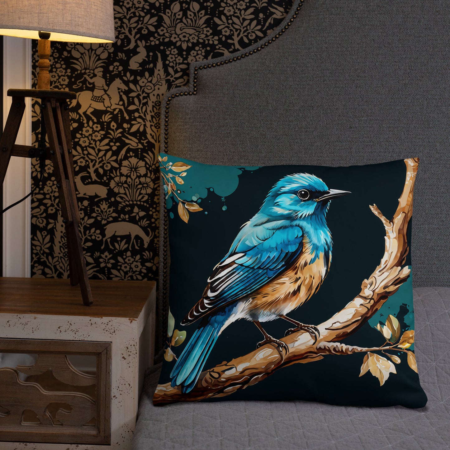 Blue and Tan Bird Watercolor Art Basic Pillow - Pillows - Discovery Co.