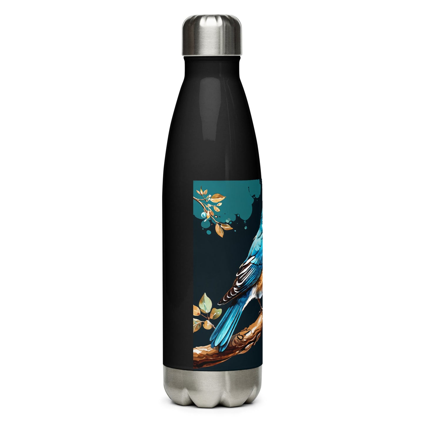 Blue and Tan Bird Watercolor Art Stainless Steel Water Bottle - Stainless Steel Water Bottle - Discovery Co.