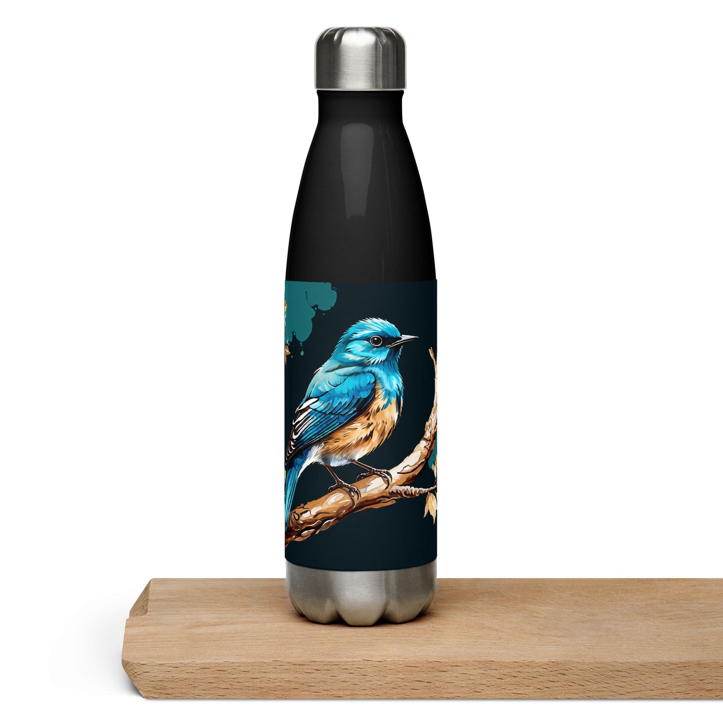 Blue and Tan Bird Watercolor Art Stainless Steel Water Bottle - Stainless Steel Water Bottle - Discovery Co.