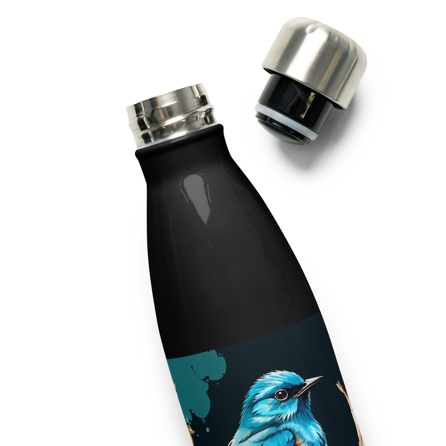 Blue and Tan Bird Watercolor Art Stainless Steel Water Bottle - Stainless Steel Water Bottle - Discovery Co.