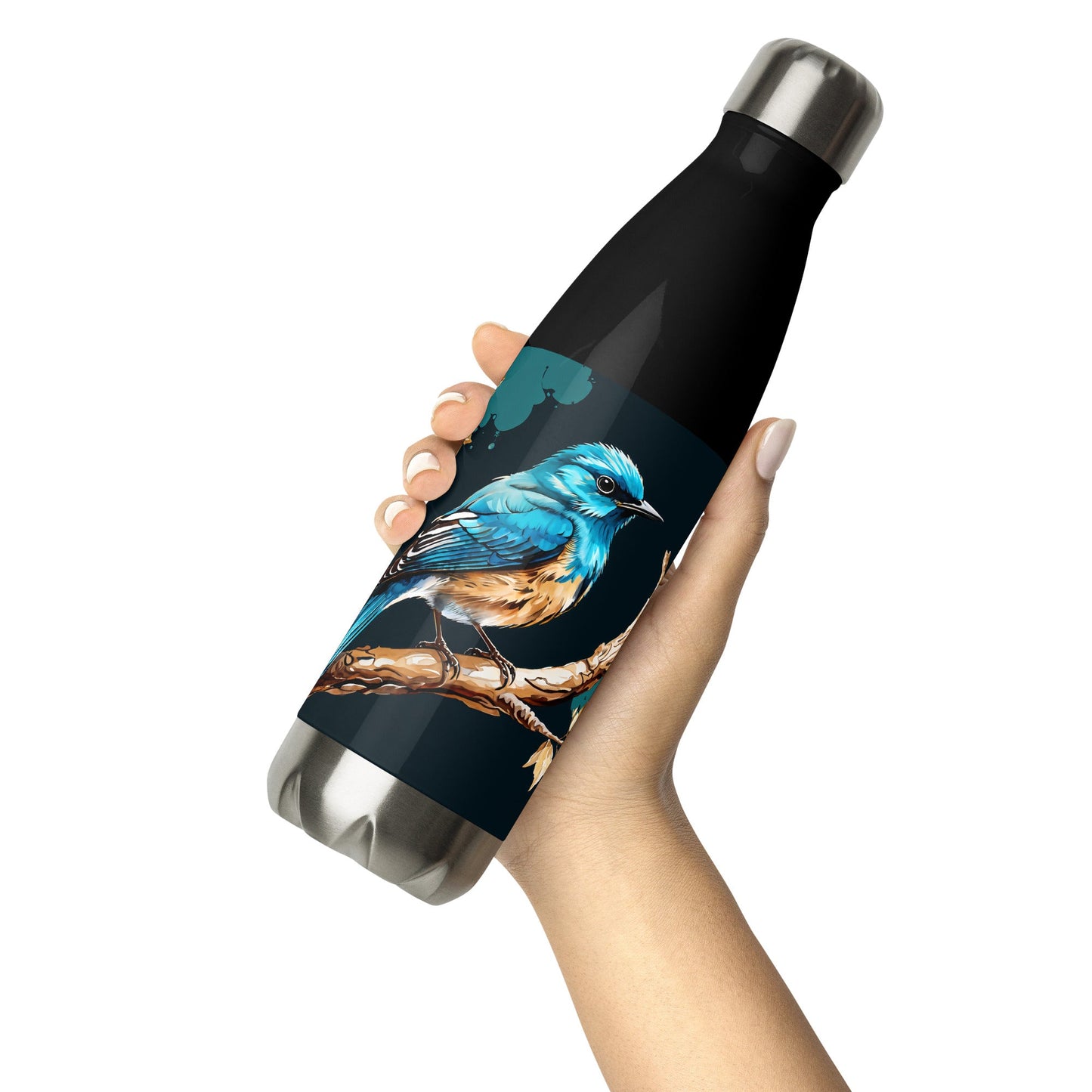 Blue and Tan Bird Watercolor Art Stainless Steel Water Bottle - Stainless Steel Water Bottle - Discovery Co.