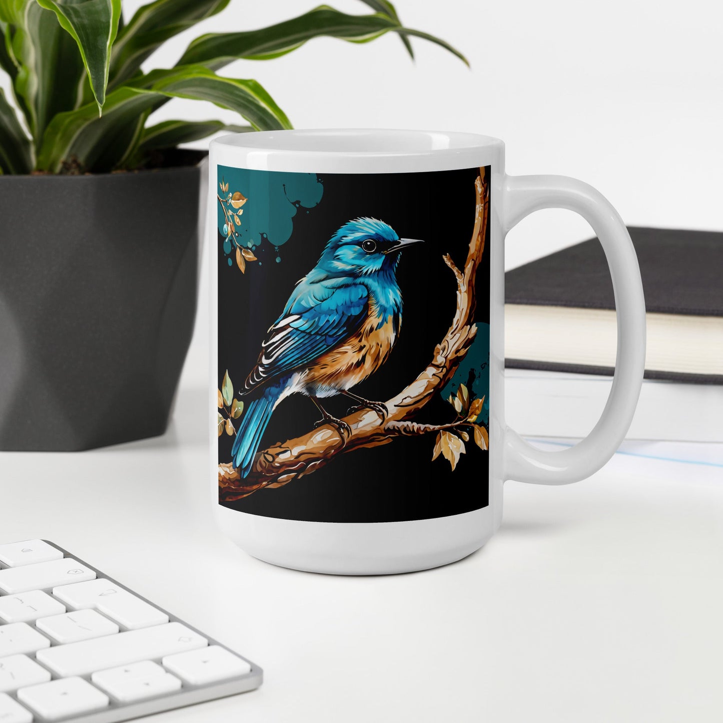 Blue and Tan Bird White Glossy Mug (11 oz, 15 oz, 20 oz) - Mugs - Discovery Co.
