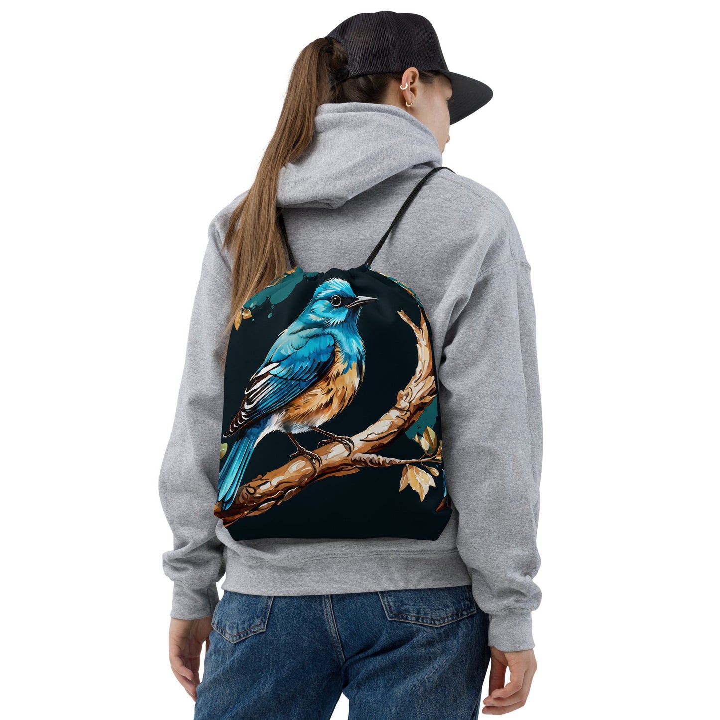 Blue and Tan Birds Watercolor Art Drawstring Bag - Drawstring Bag - Discovery Co.