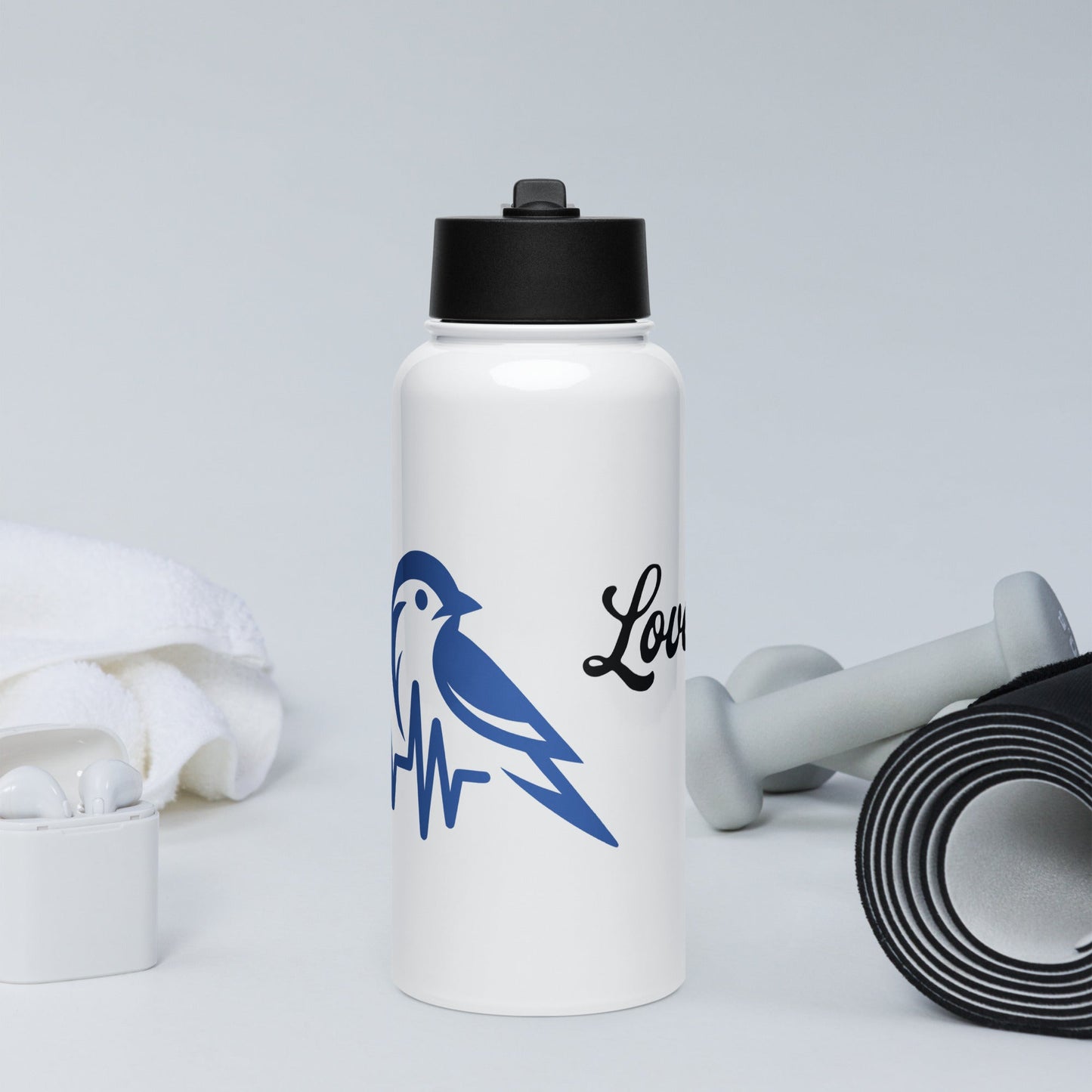 Blue Bird Heartbeat Stainless Steel Water Bottle With Straw Lid - Stainless Steel Water Bottle With Straw Lid - Discovery Co.