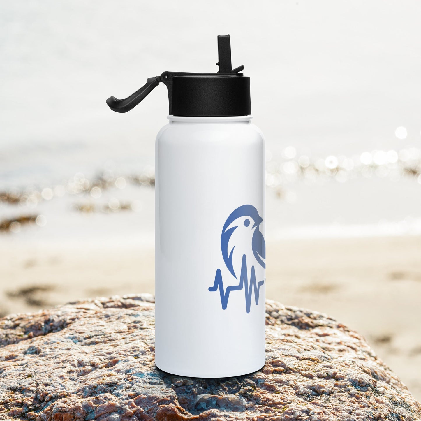 Blue Bird Heartbeat Stainless Steel Water Bottle With Straw Lid - Stainless Steel Water Bottle With Straw Lid - Discovery Co.