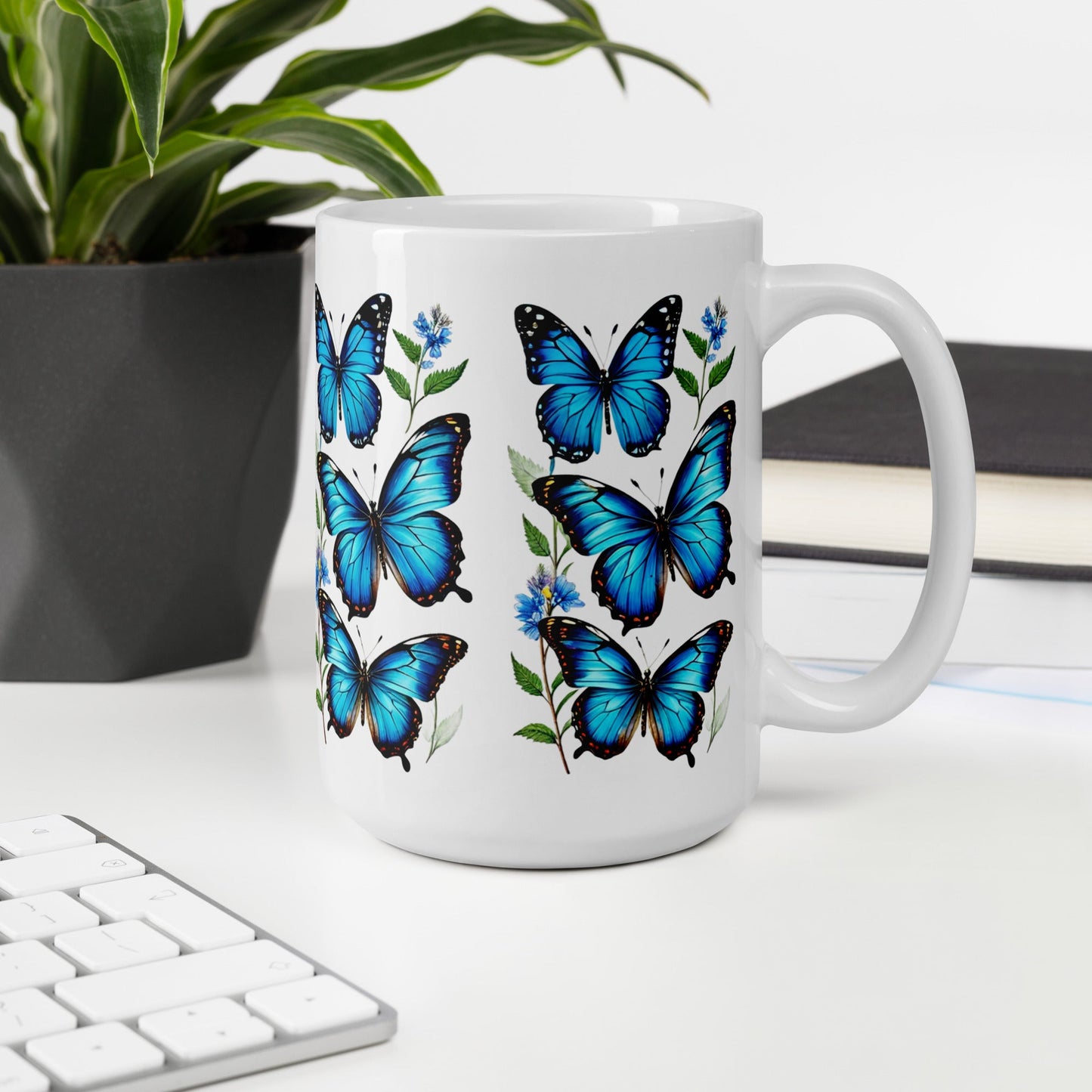 Blue Butterflies White Glossy Mug (11 oz, 15 oz, 20 oz) - Mugs - Discovery Co.