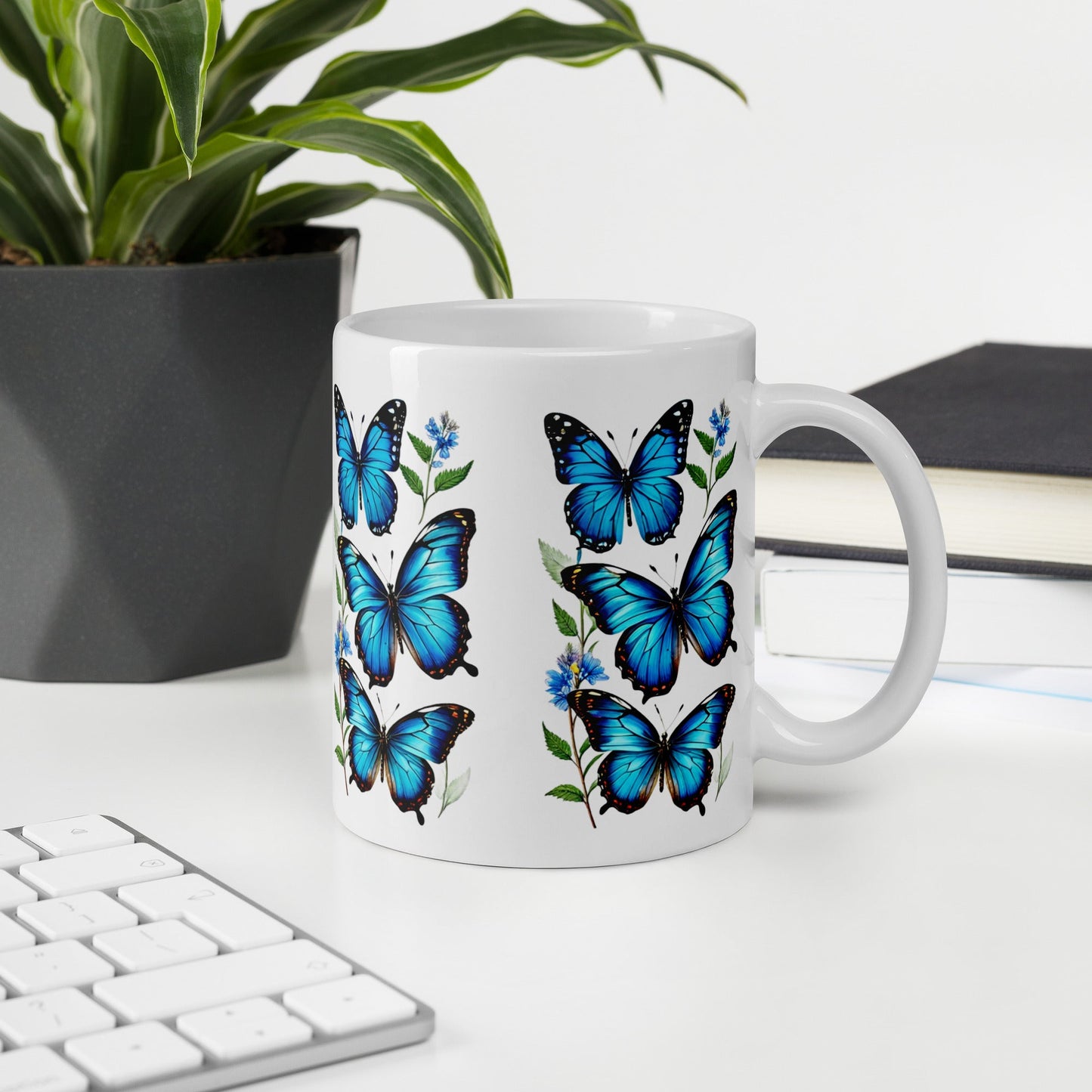 Blue Butterflies White Glossy Mug (11 oz, 15 oz, 20 oz) - Mugs - Discovery Co.