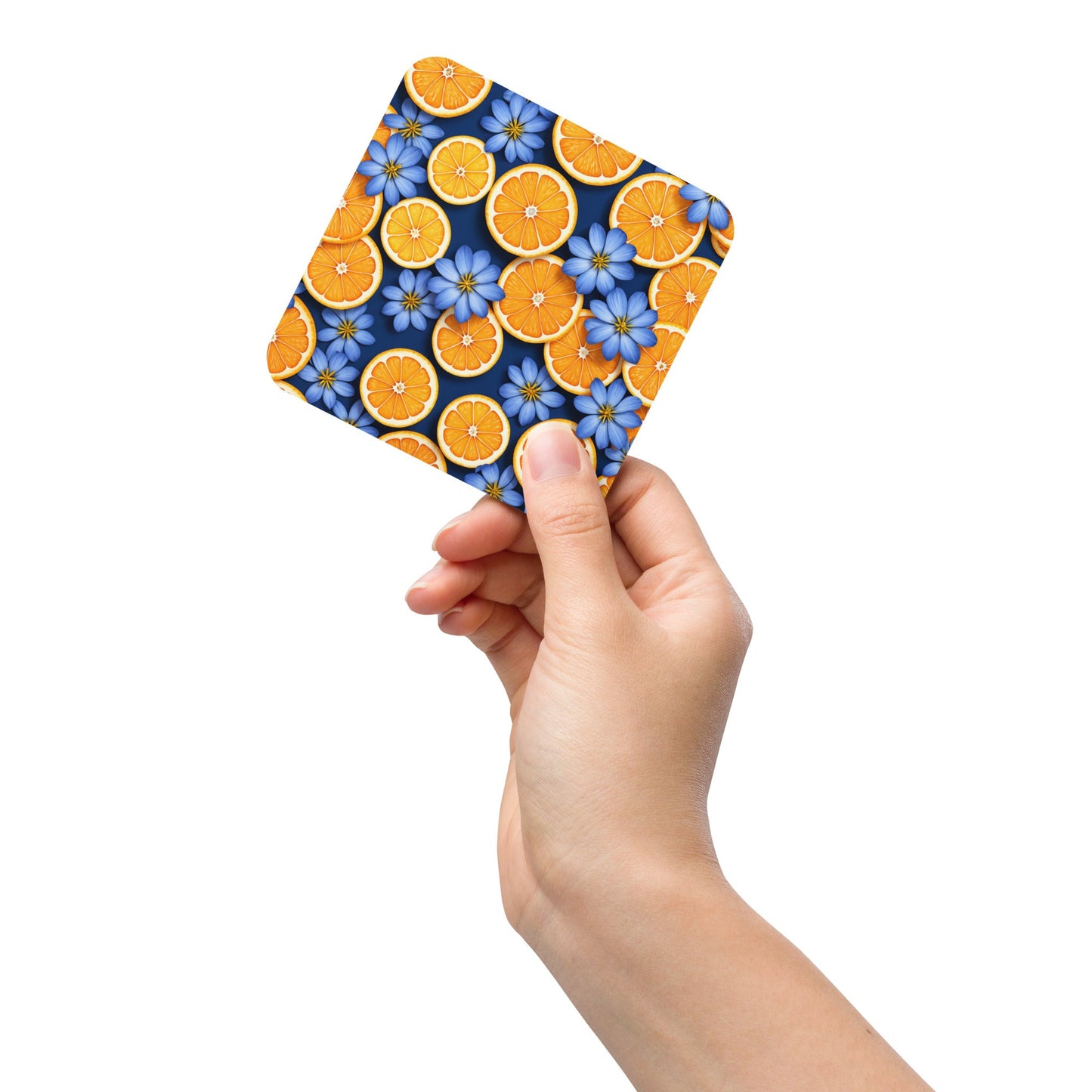 Blue Flowers and Oranges Cork - back Coaster - Coasters - Discovery Co.