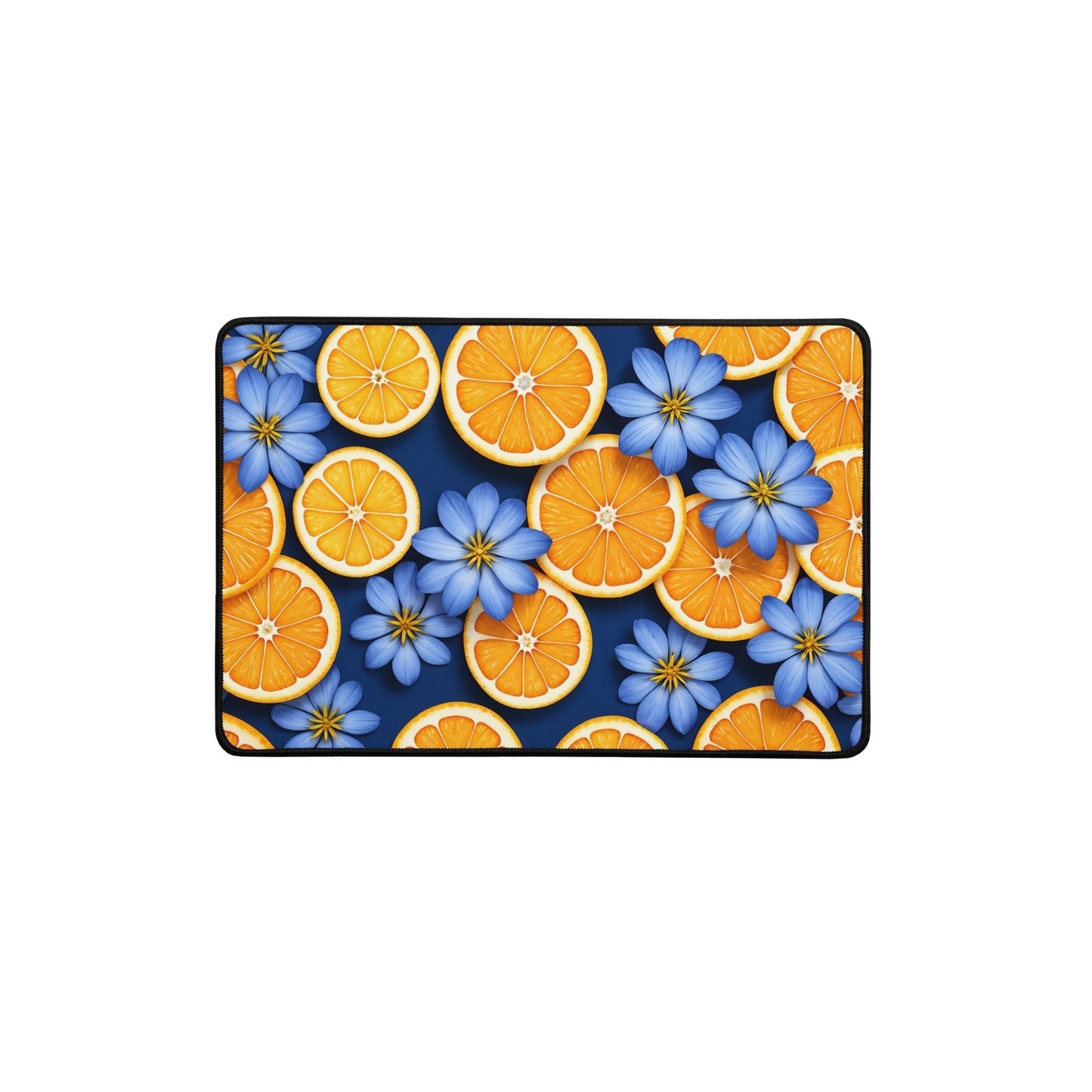 Blue Flowers And Oranges Desk Mat - Mouse Pads - Discovery Co.