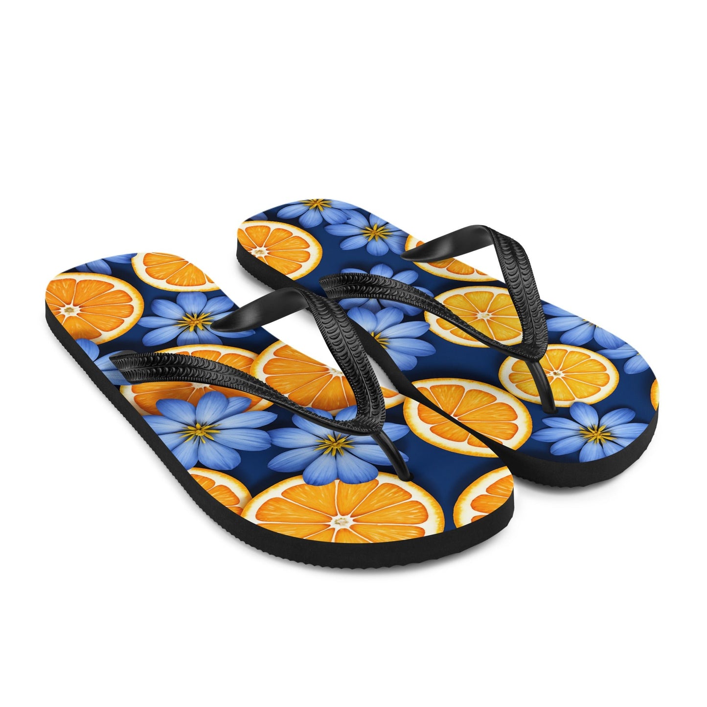 Blue Flowers And Oranges Flip - Flops - Footwear - Discovery Co.