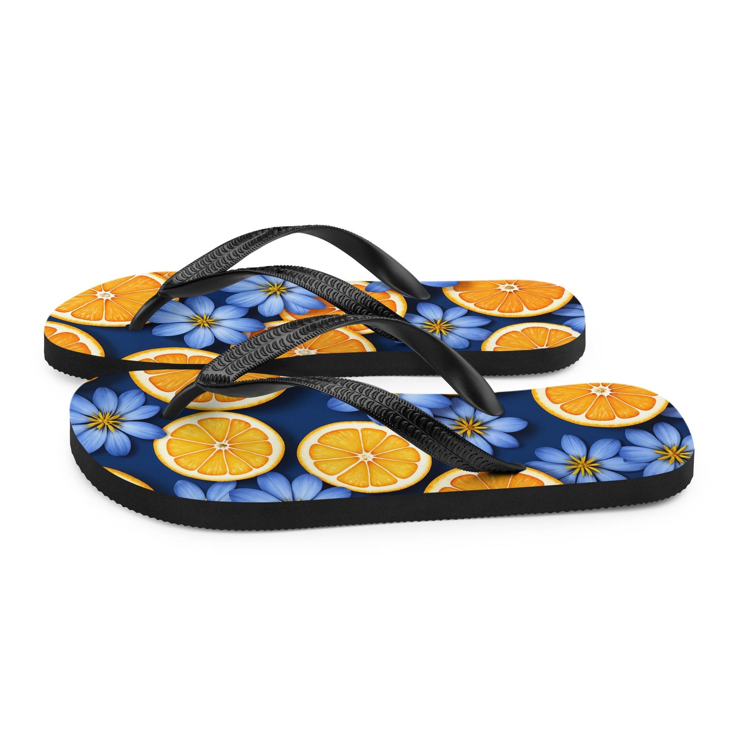 Blue Flowers And Oranges Flip - Flops - Footwear - Discovery Co.