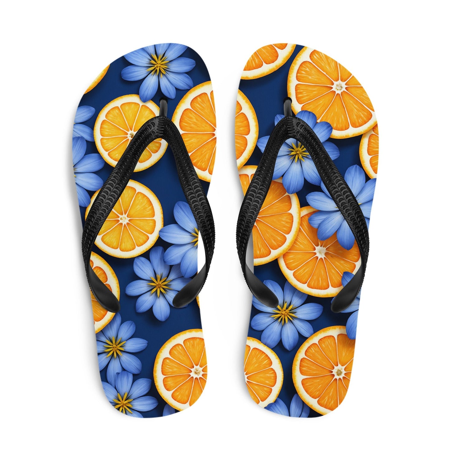 Blue Flowers And Oranges Flip - Flops - Footwear - Discovery Co.