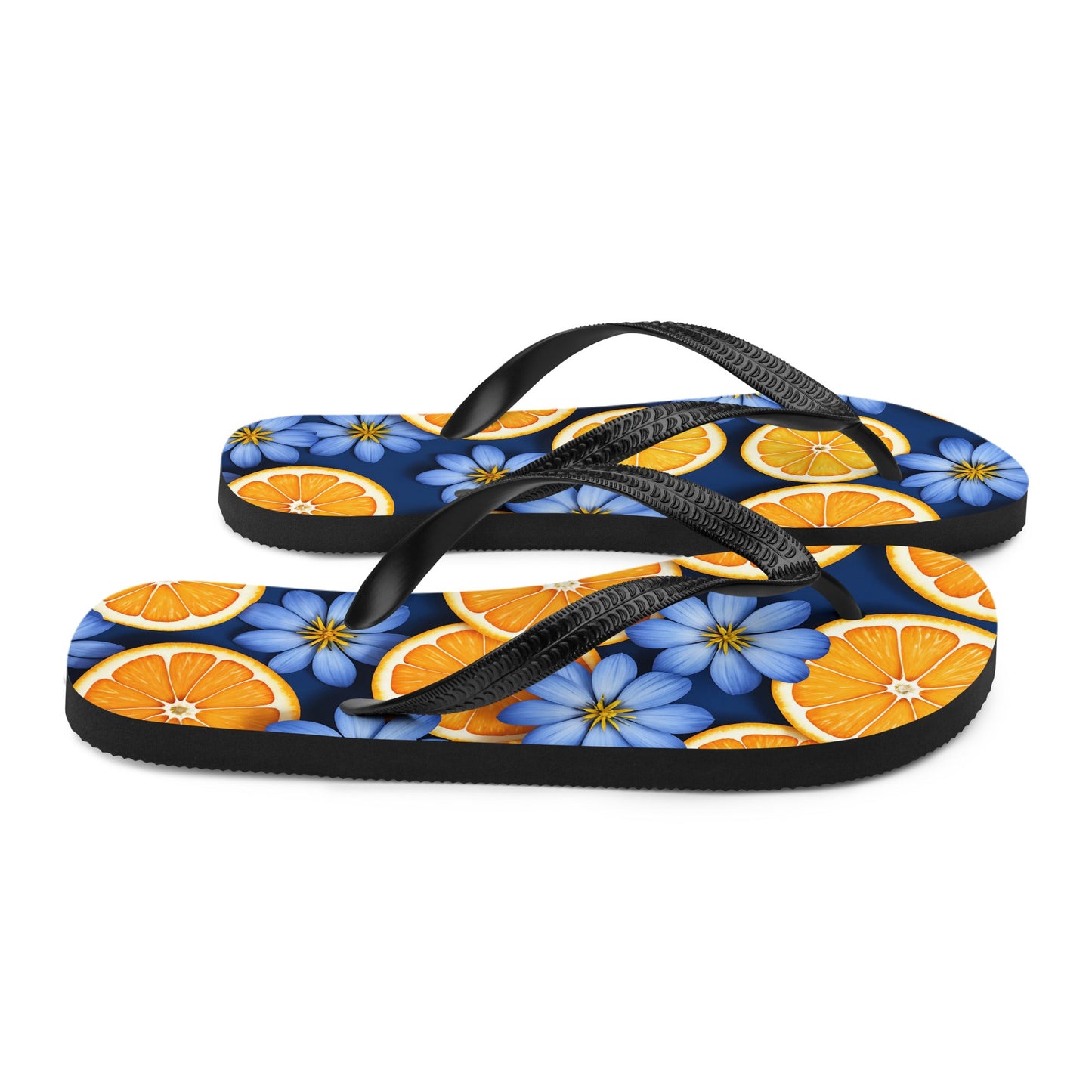 Blue Flowers And Oranges Flip - Flops - Footwear - Discovery Co.
