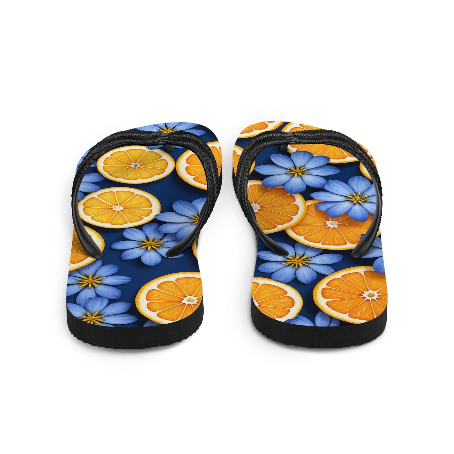 Blue Flowers And Oranges Flip - Flops - Footwear - Discovery Co.