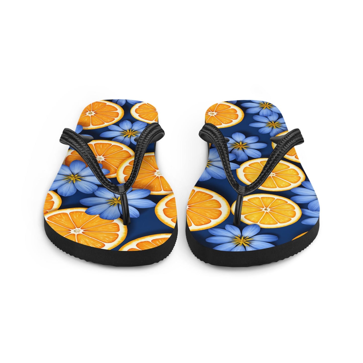 Blue Flowers And Oranges Flip - Flops - Footwear - Discovery Co.