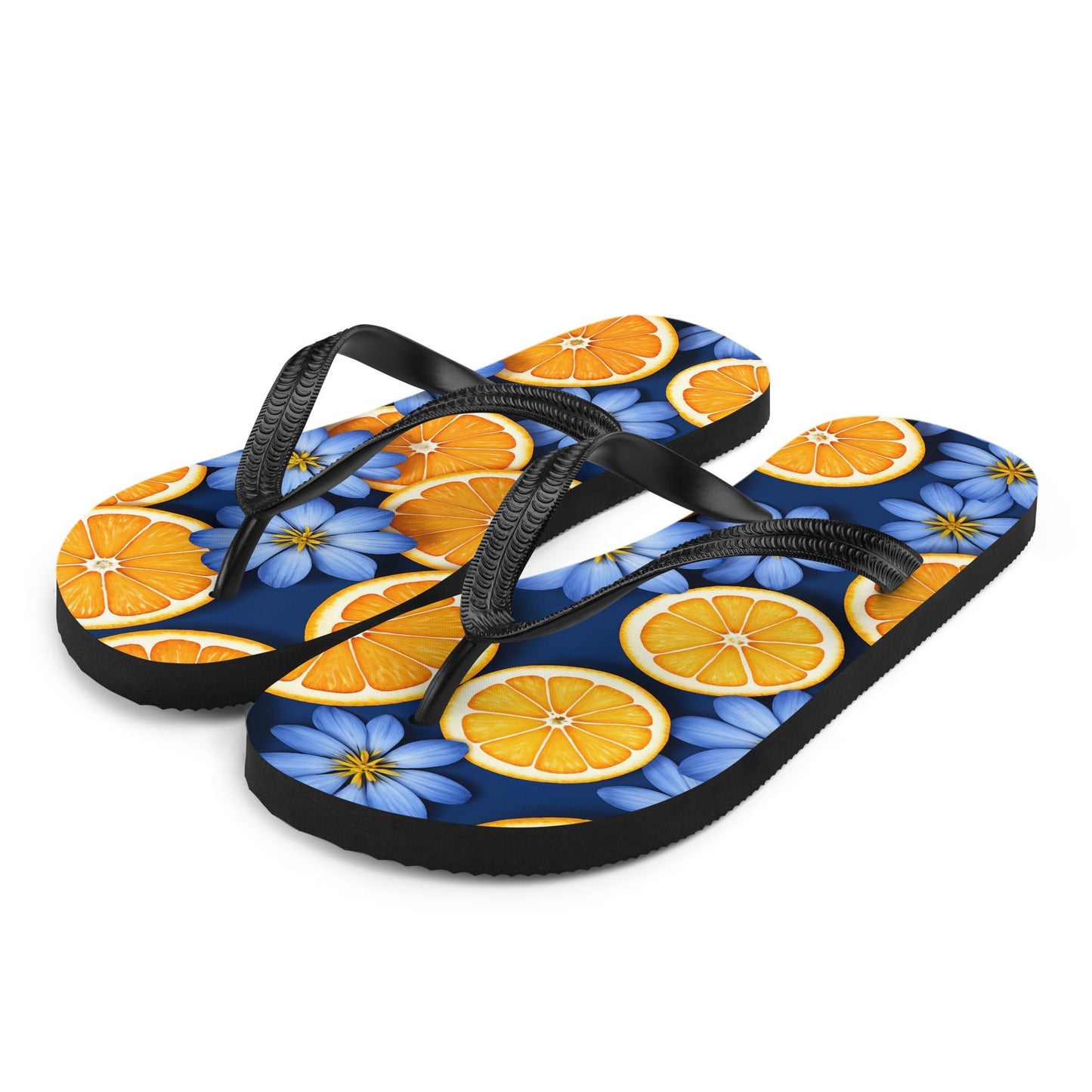 Blue Flowers And Oranges Flip - Flops - Footwear - Discovery Co.