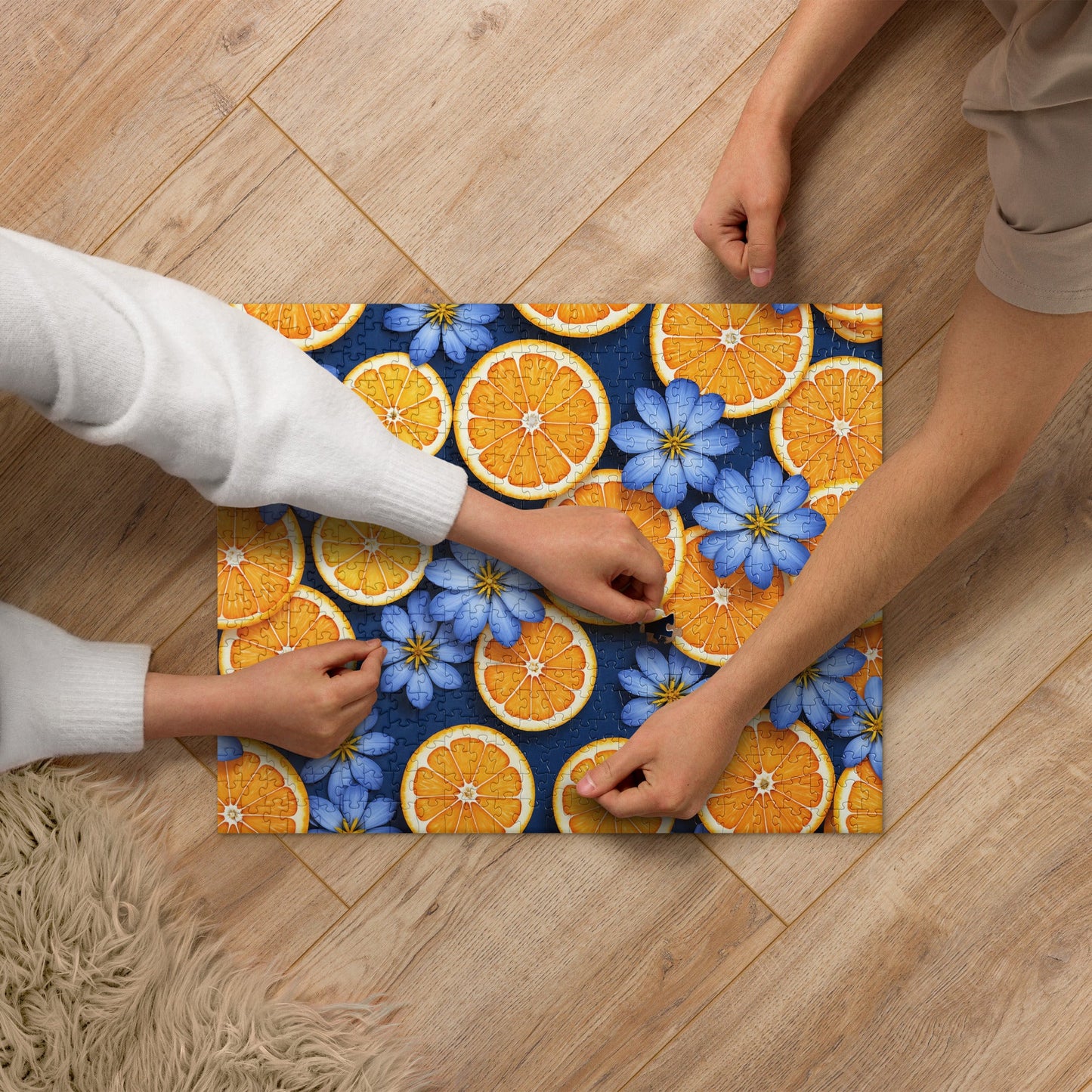 Blue Flowers And Oranges Jigsaw Puzzle - Puzzle - Discovery Co.