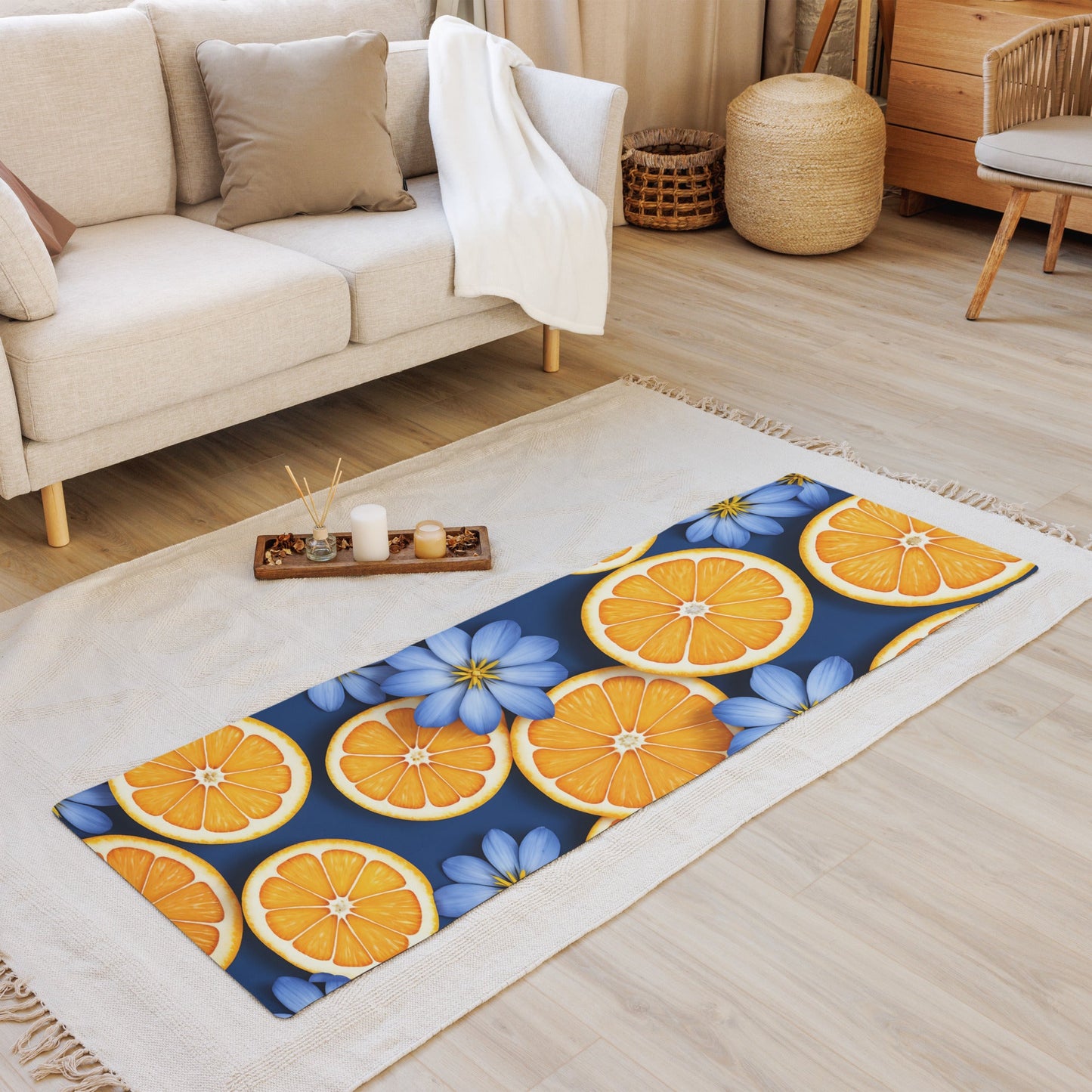 Blue Flowers And Oranges Yoga Mat - Yoga Mat - Discovery Co.