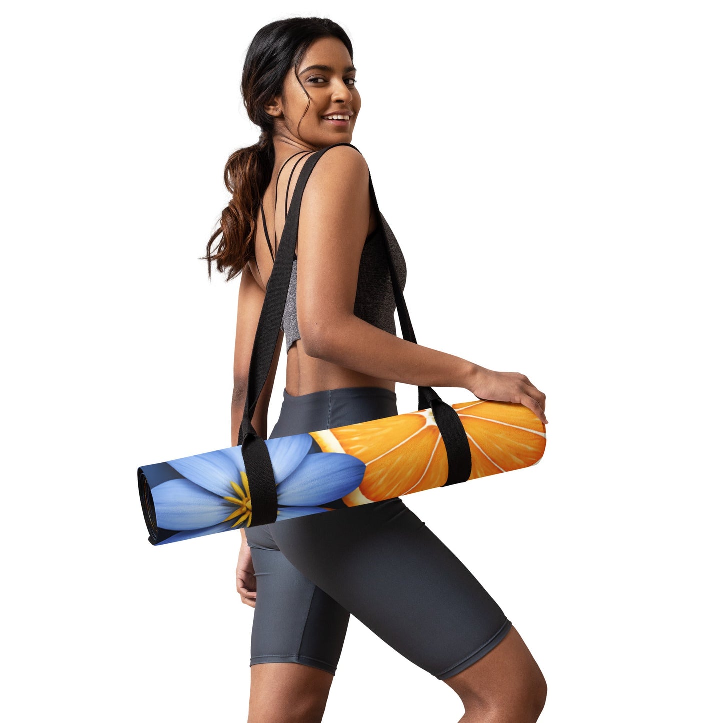 Blue Flowers And Oranges Yoga Mat - Yoga Mat - Discovery Co.