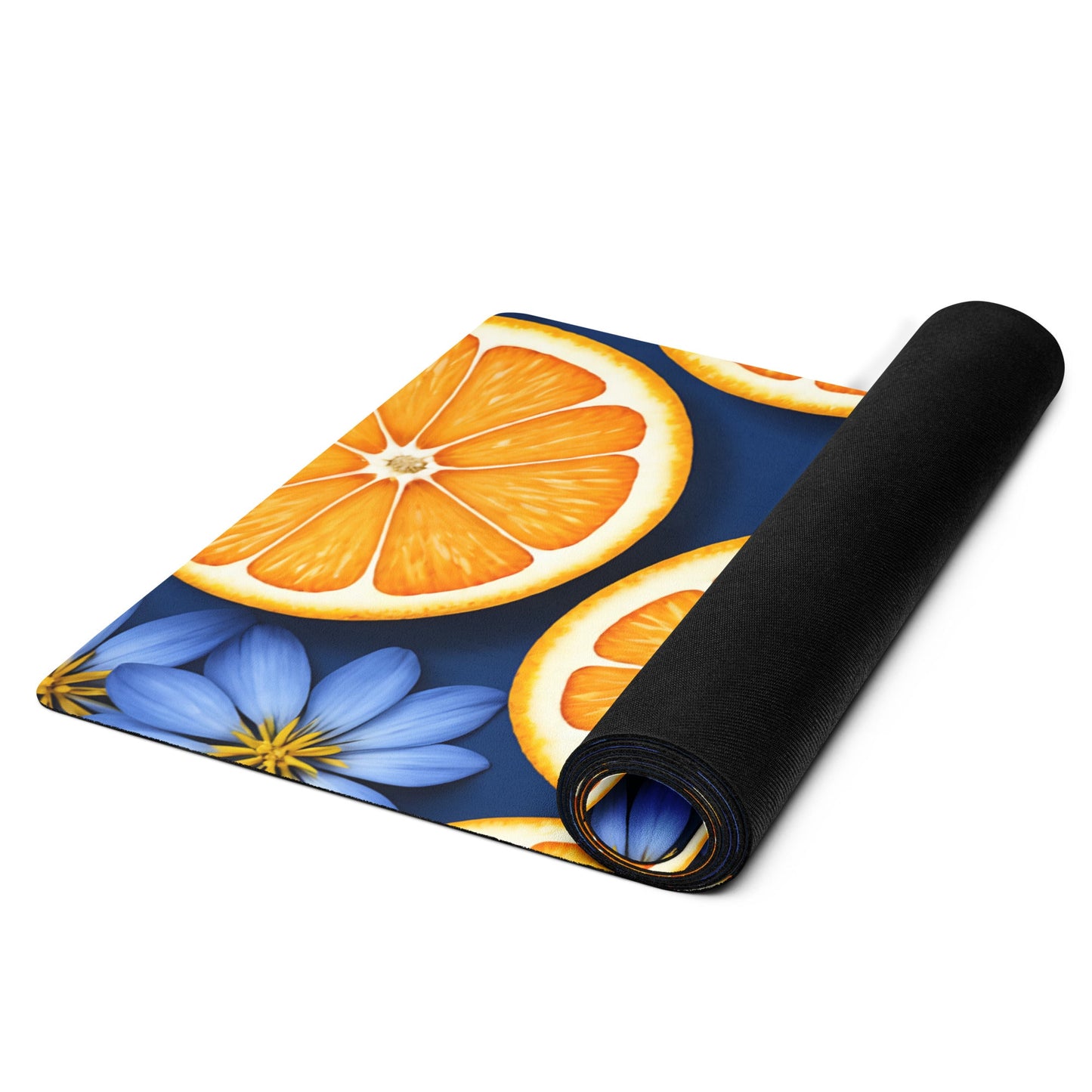 Blue Flowers And Oranges Yoga Mat - Yoga Mat - Discovery Co.