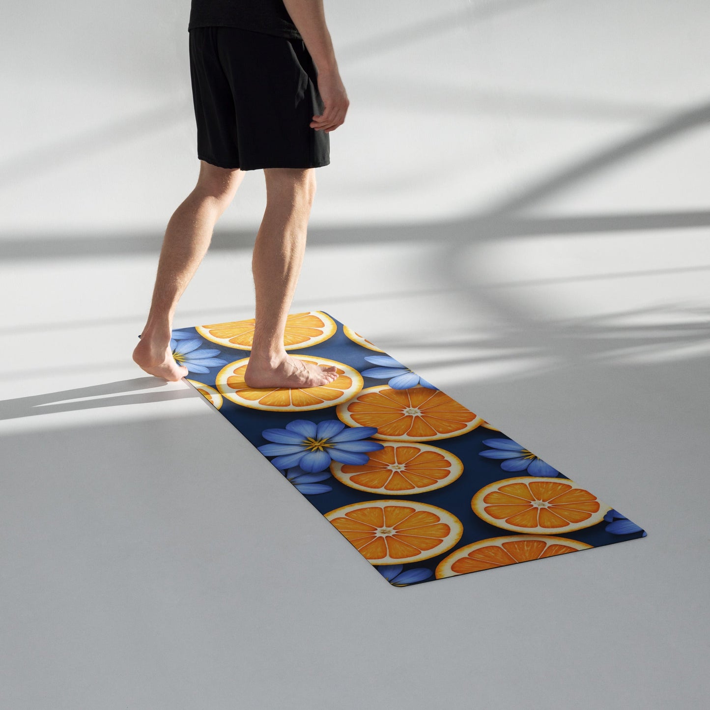 Blue Flowers And Oranges Yoga Mat - Yoga Mat - Discovery Co.