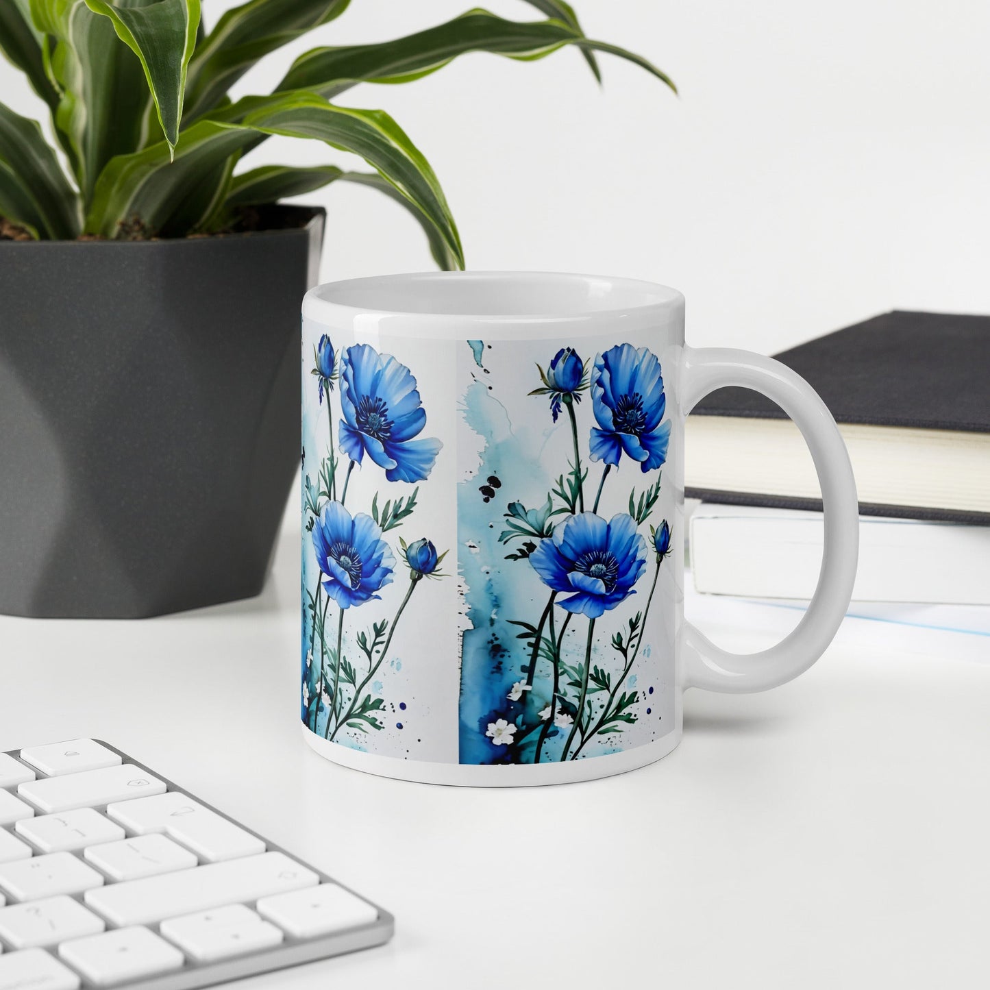 Blue Poppies White Glossy Mug (11 oz, 15 oz, 20 oz) - Mugs - Discovery Co.