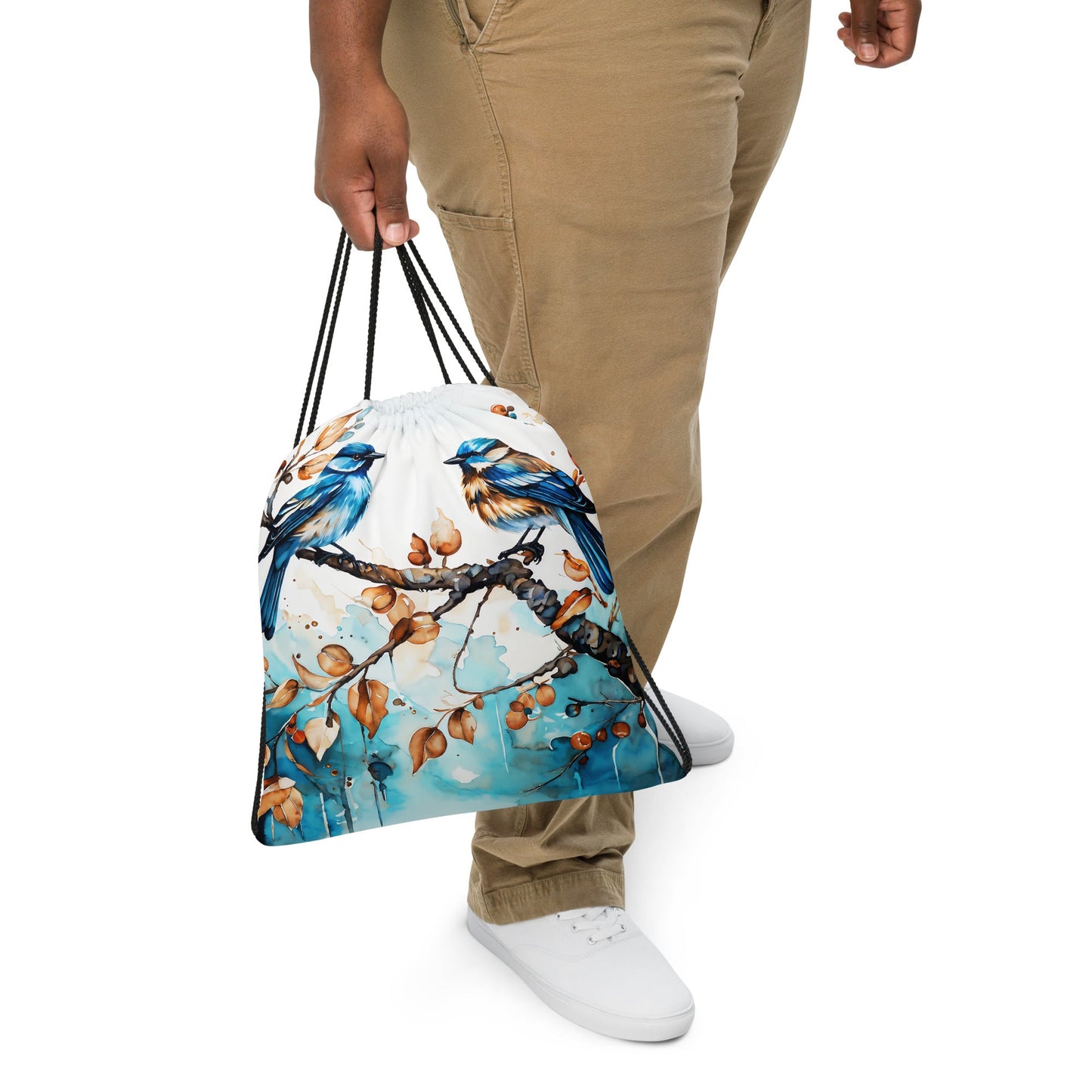 Blue Watercolor Birds Drawstring Bag - Drawstring Bag - Discovery Co.