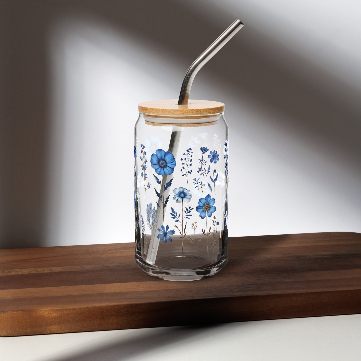 Blue Wildflowers Can - Shaped Glass - Can - Shaped Glass - Discovery Co.