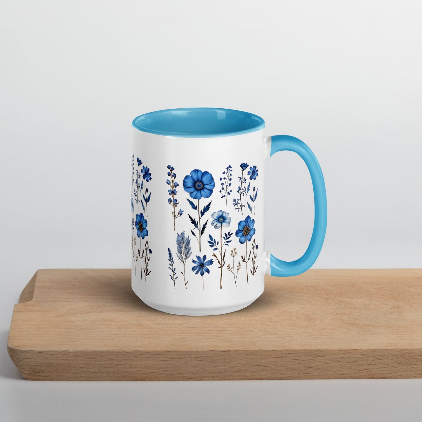 Blue Wildflowers Mug With Color Inside (11 oz and 15 oz) - Mugs - Discovery Co.