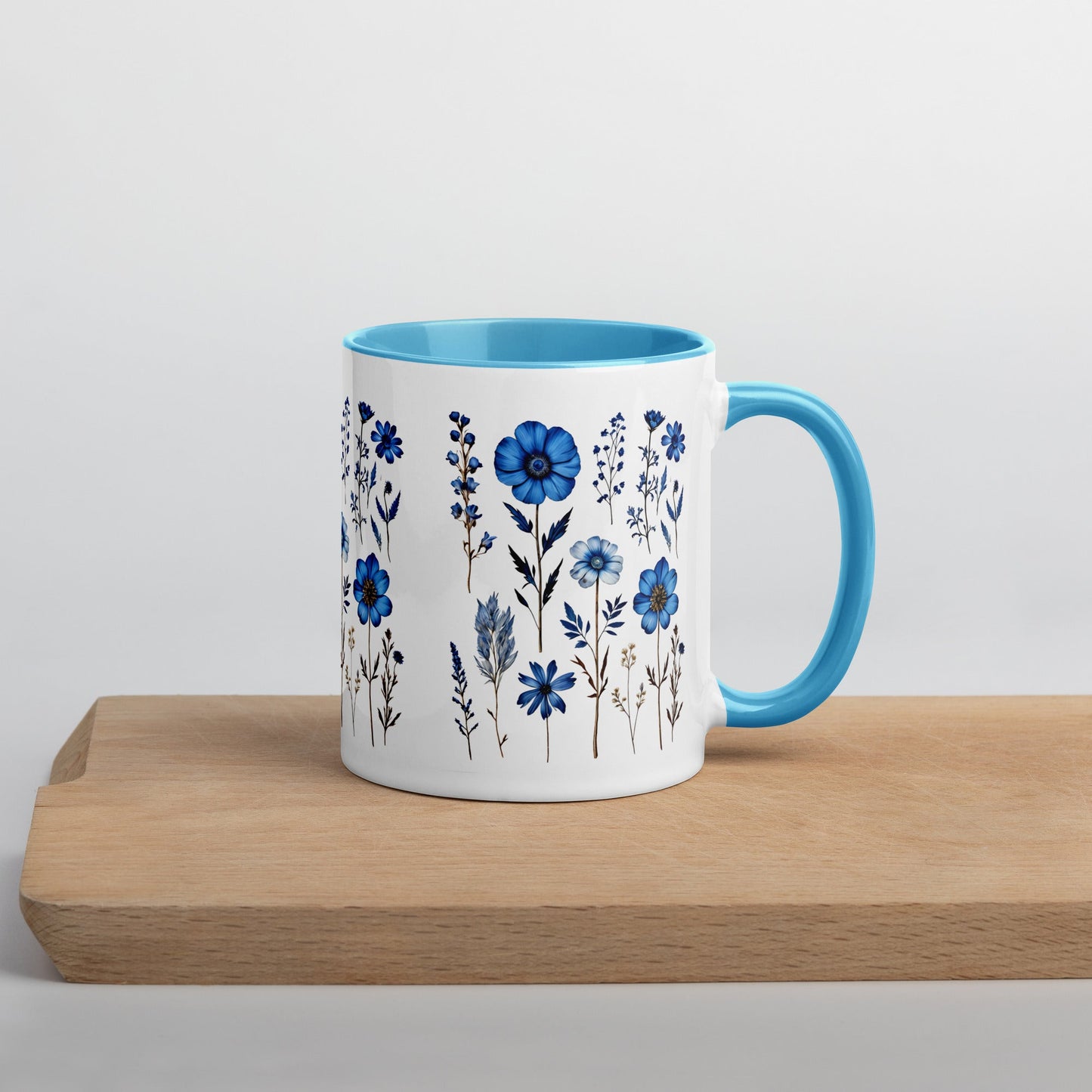 Blue Wildflowers Mug With Color Inside (11 oz and 15 oz) - Mugs - Discovery Co.