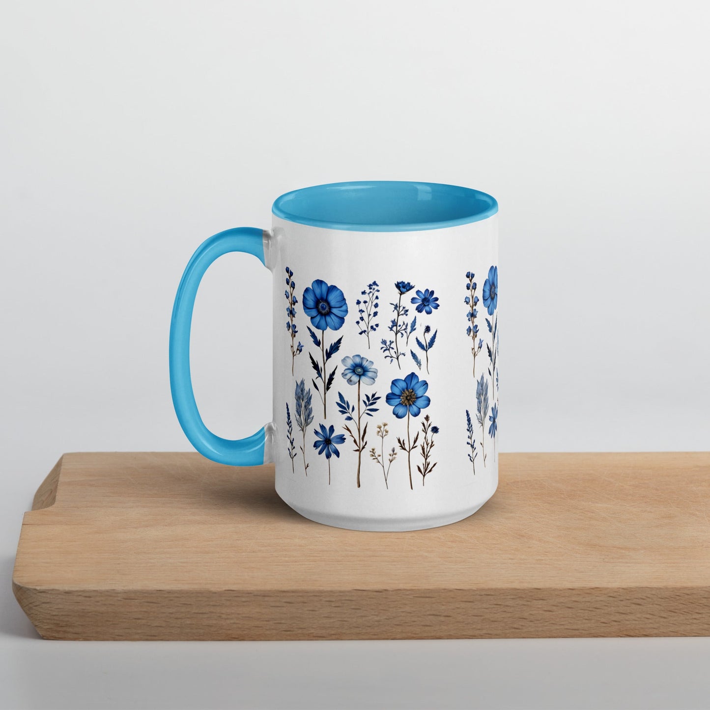 Blue Wildflowers Mug With Color Inside (11 oz and 15 oz) - Mugs - Discovery Co.