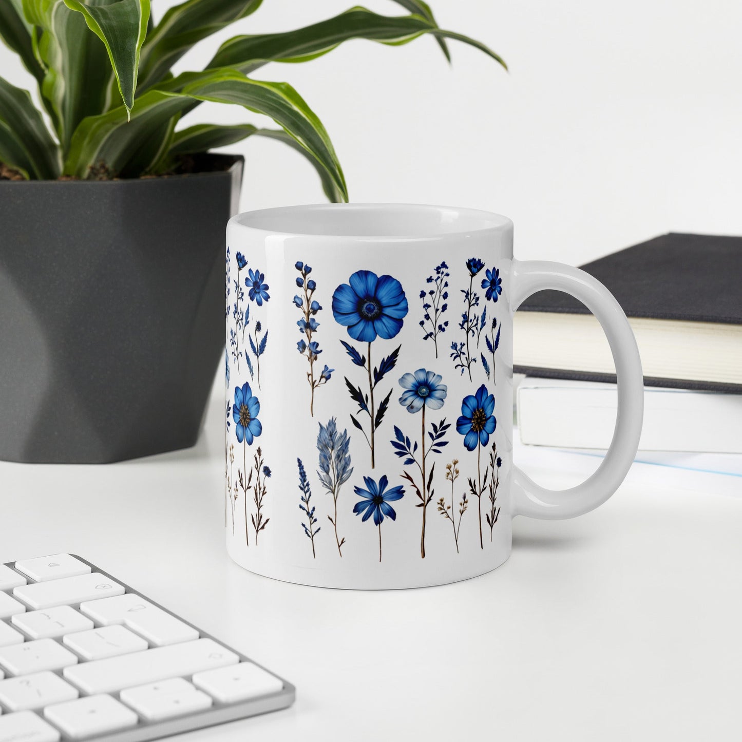 Blue Wildflowers White Glossy Mug (11 oz, 15 oz, 20 oz) - Mugs - Discovery Co.