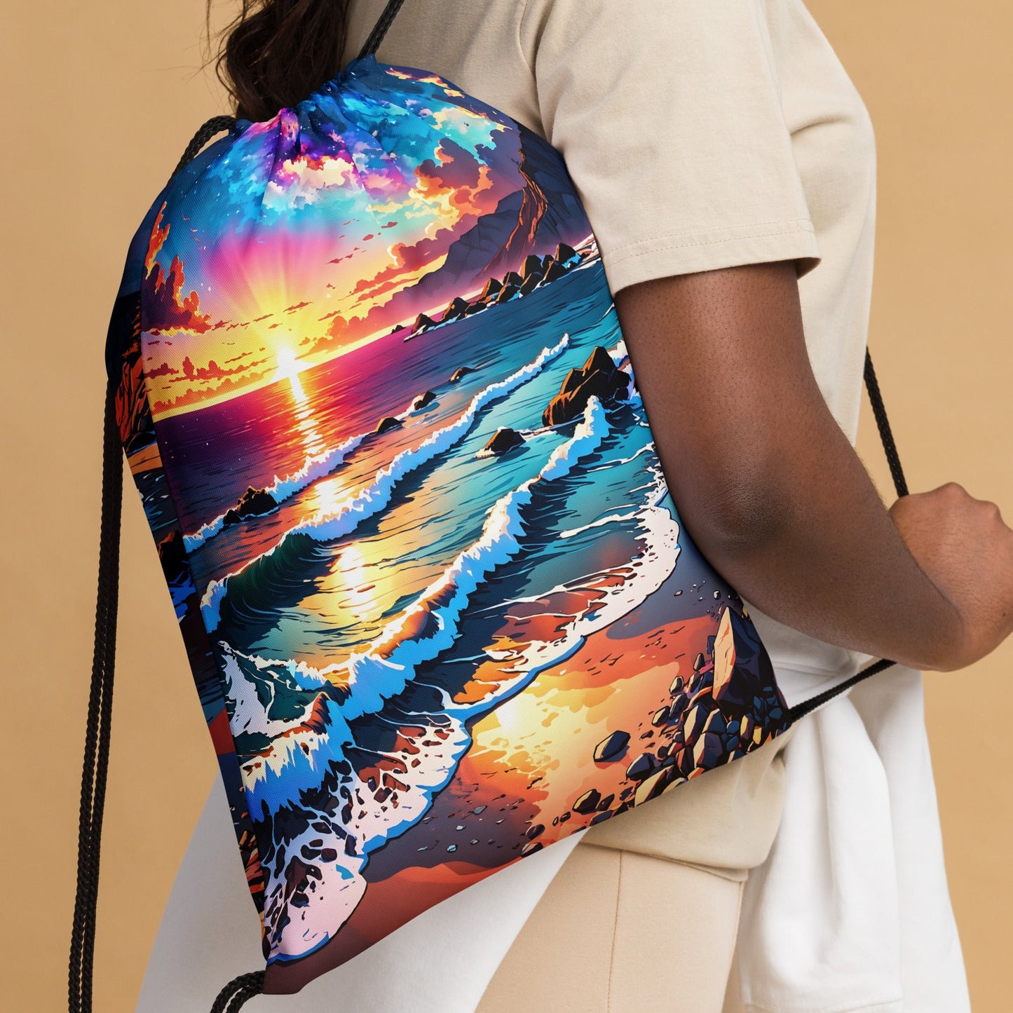 Bright Rocky Shore Drawstring Bag - Drawstring Bag - Discovery Co.