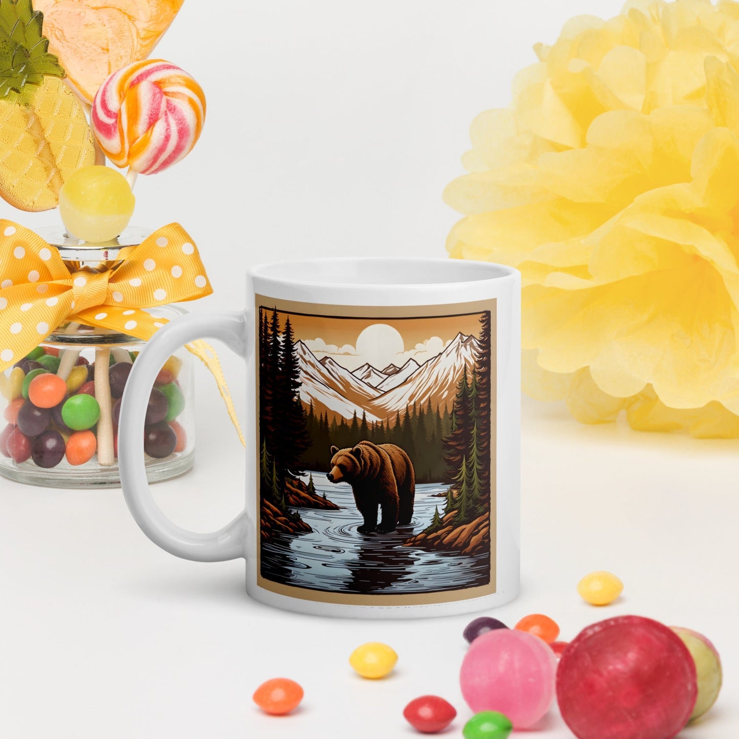 Brown Bear In The River White Glossy Mug (11 oz, 15 oz, 20 oz) - Mugs - Discovery Co.